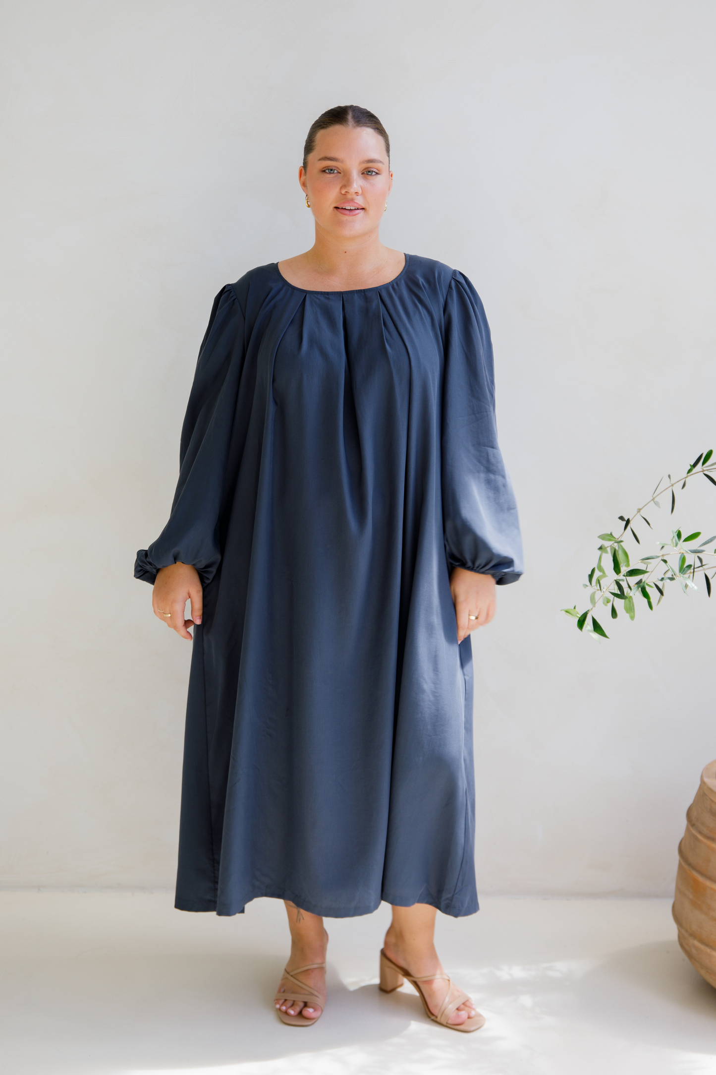 JADE Tencel Long Sleeve Classic/Mid Dress | Storm | FINAL SALE