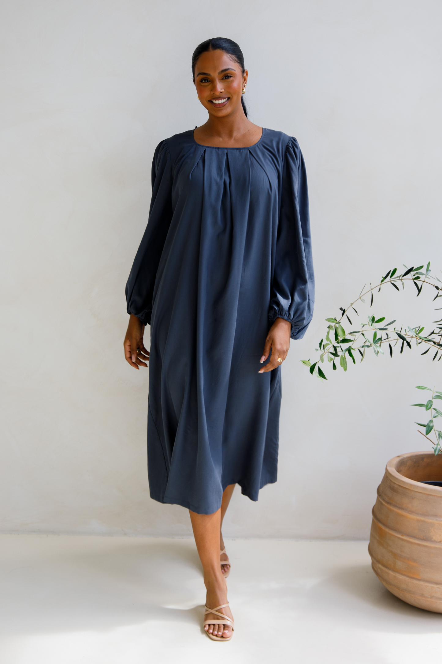 JADE Tencel Long Sleeve Classic/Mid Dress | Storm | FINAL SALE
