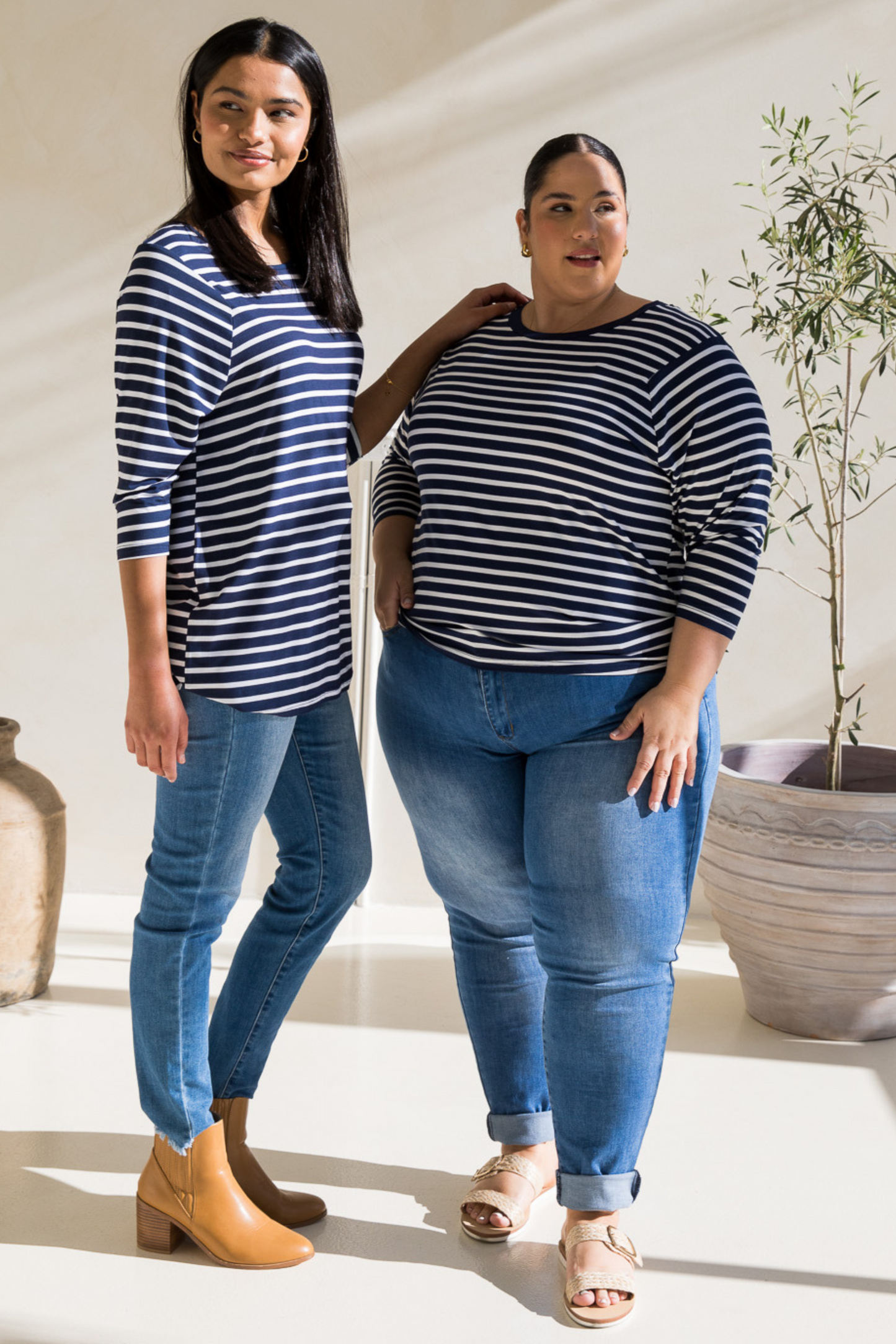 Long Sleeve Hi Low Kiana Top | Navy/White Stripe | FINAL SALE