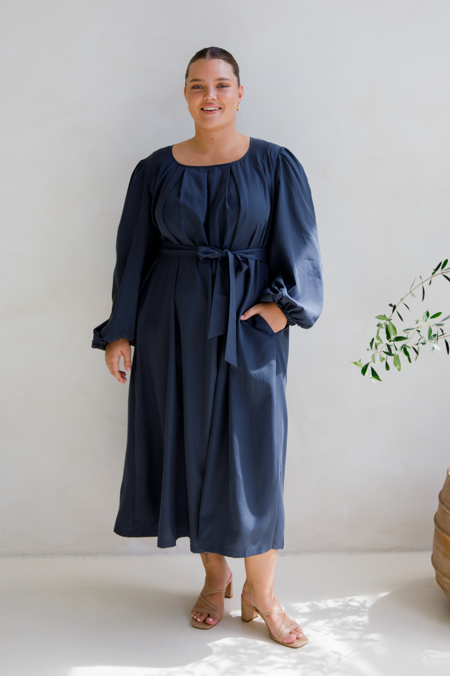 JADE Tencel Long Sleeve Classic/Mid Dress | Storm | FINAL SALE