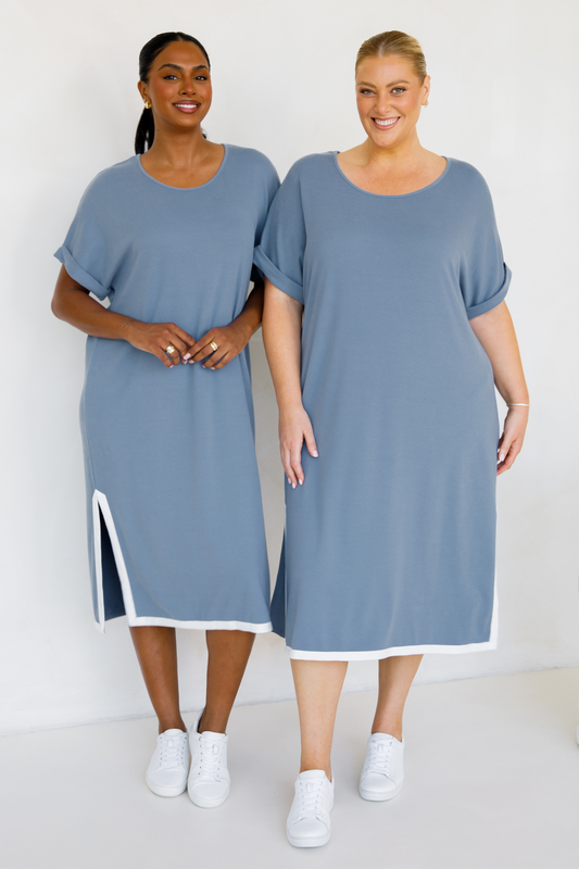 GIGI Lounge Short Sleeve Classic/Midi Dress | Dusk