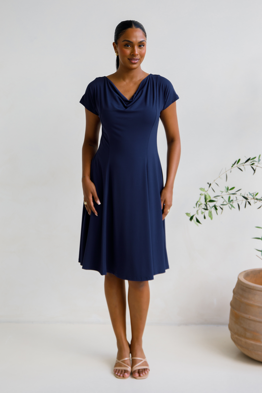 MAEVE Bamboo Cap Sleeve Dress | Navy | FINAL SALE