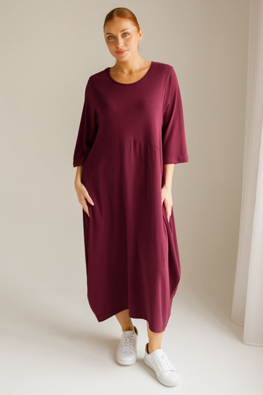 ALVIVA Lounge Demi Midi Sleeve Dress | Sangria
