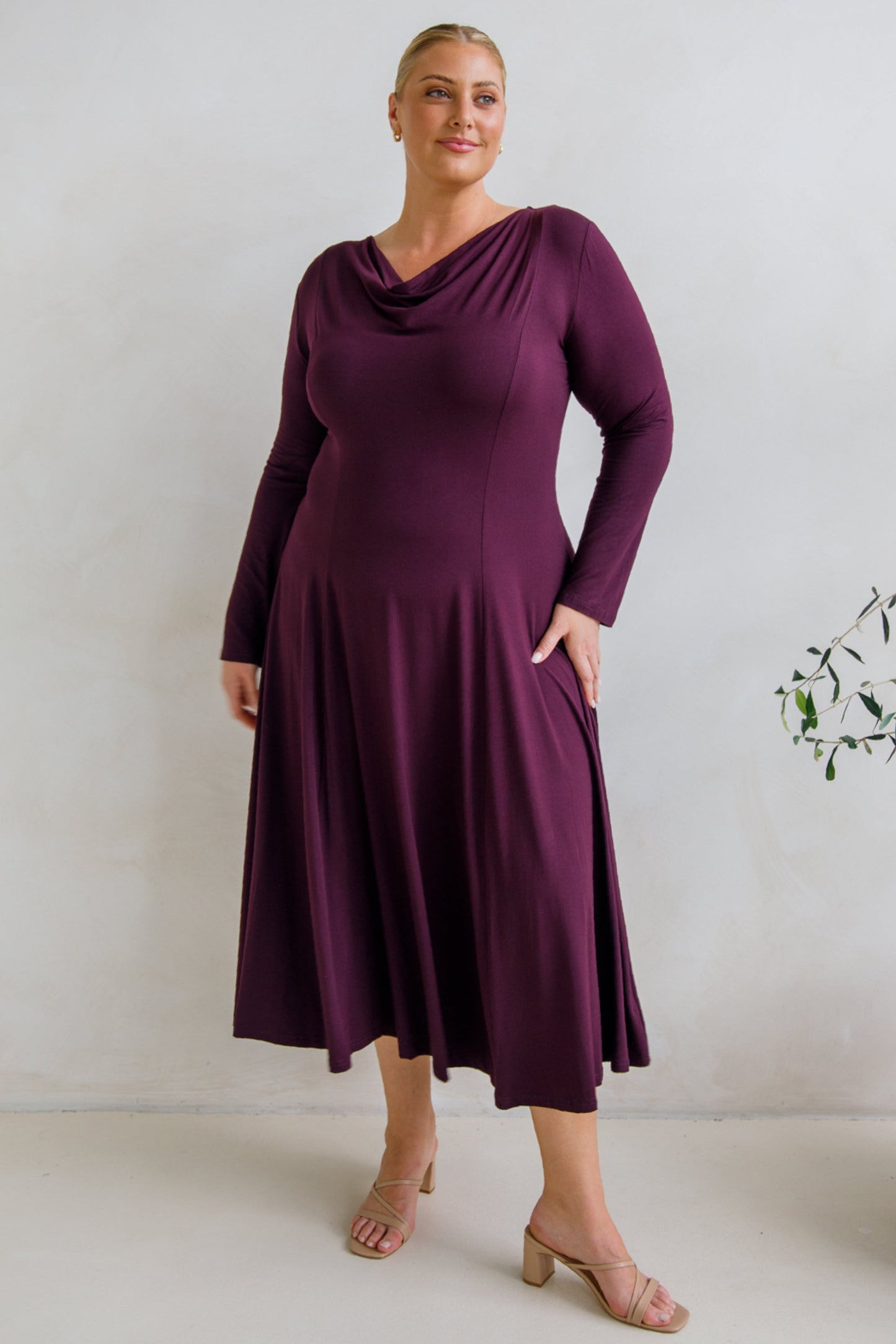 ADELINE Bamboo Long Sleeve Midi Dress | Berry | FINAL SALE
