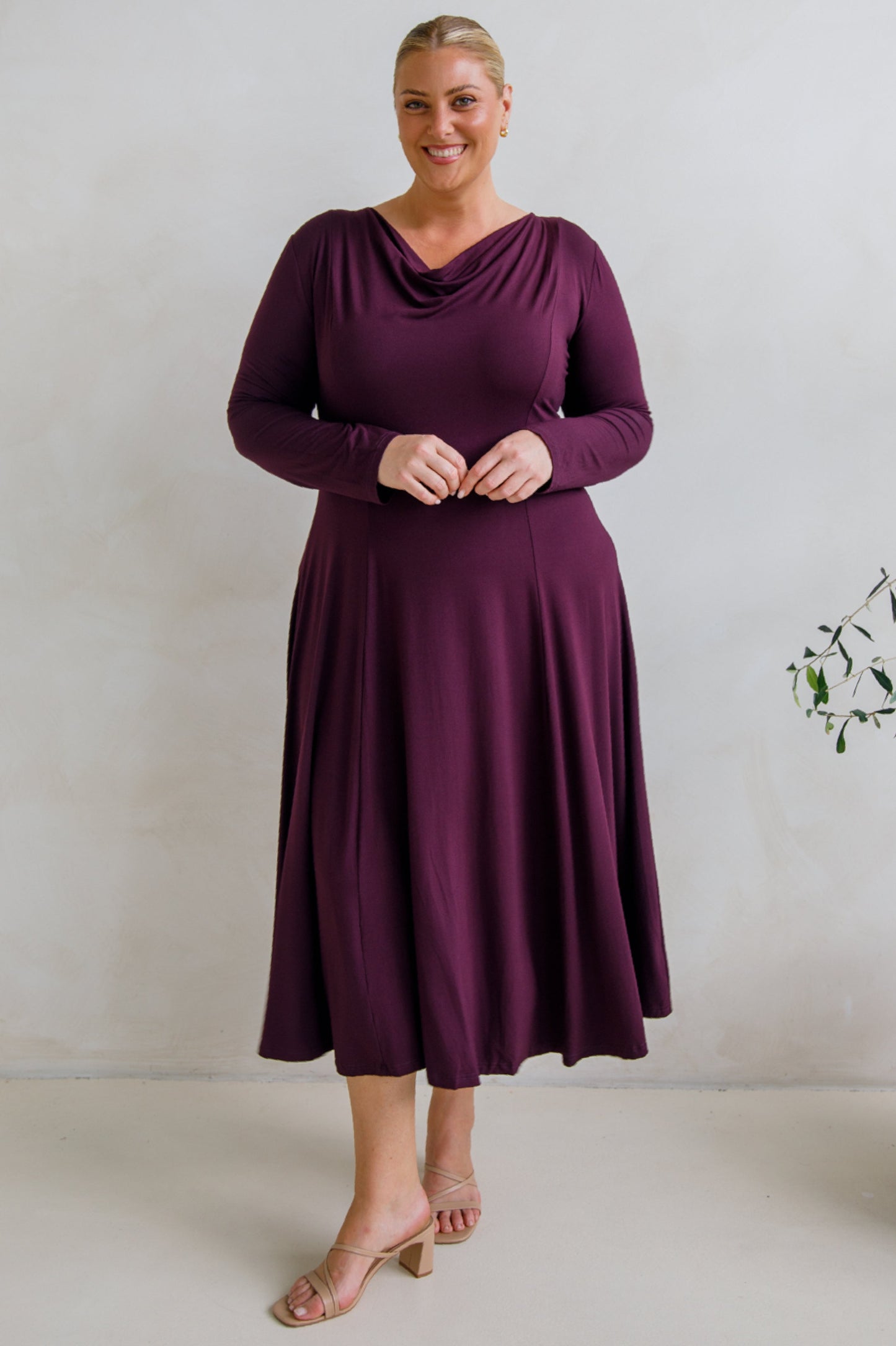 ADELINE Bamboo Long Sleeve Midi Dress | Berry | FINAL SALE