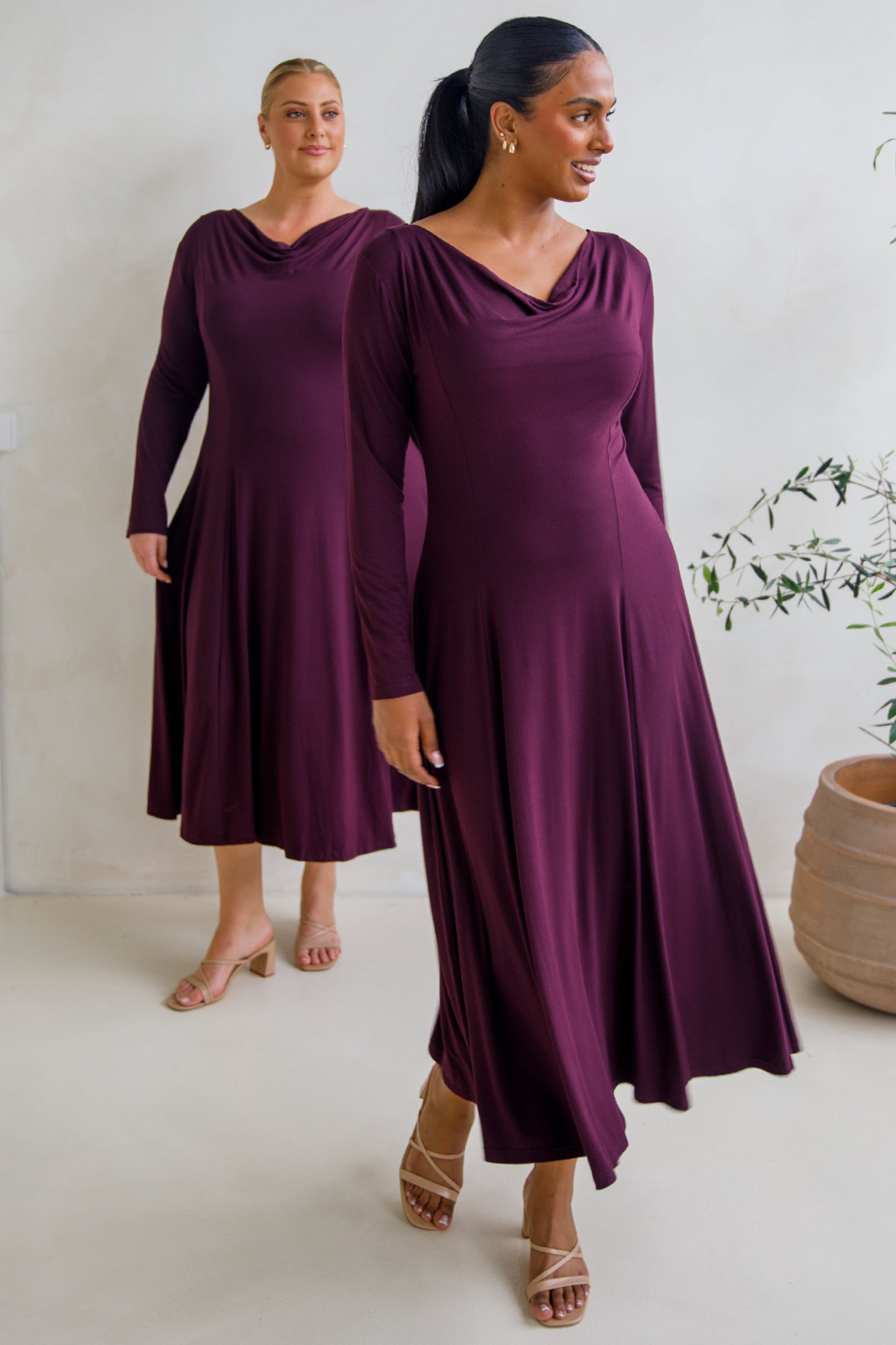 ADELINE Bamboo Long Sleeve Midi Dress | Berry | FINAL SALE