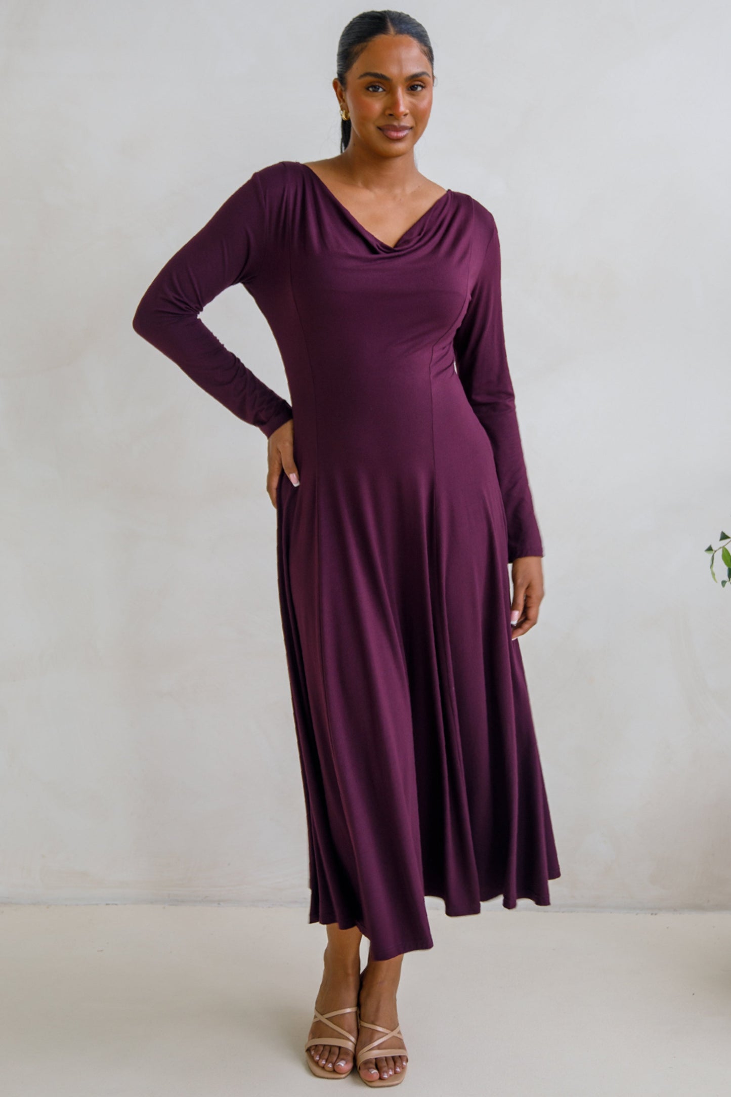 ADELINE Bamboo Long Sleeve Midi Dress | Berry | FINAL SALE