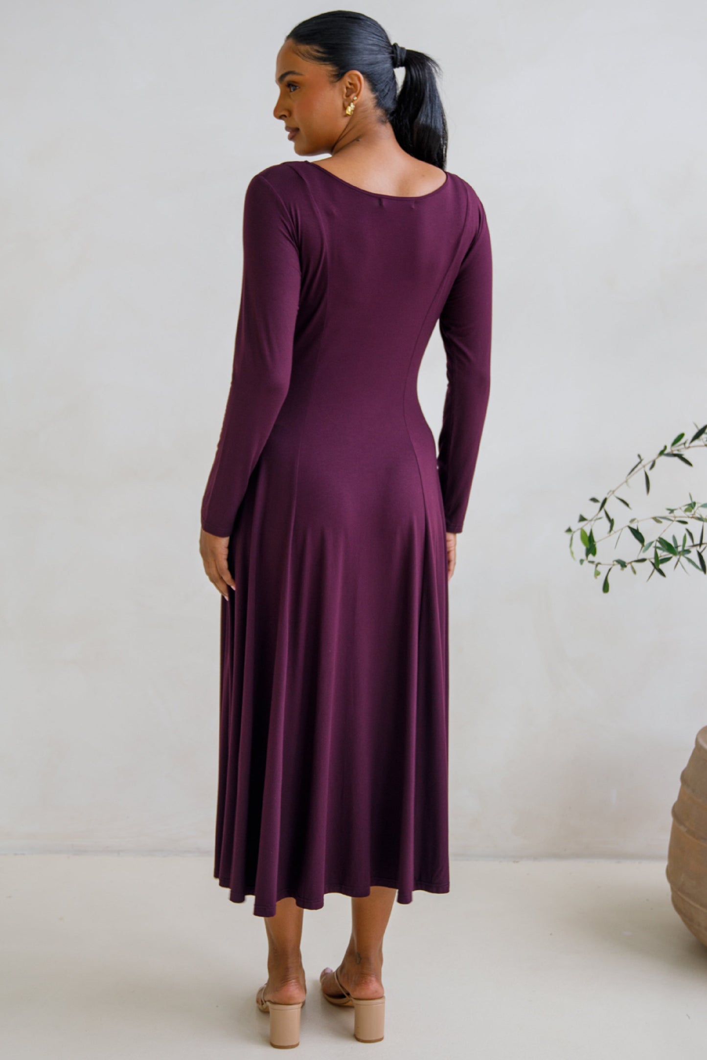 ADELINE Bamboo Long Sleeve Midi Dress | Berry | FINAL SALE