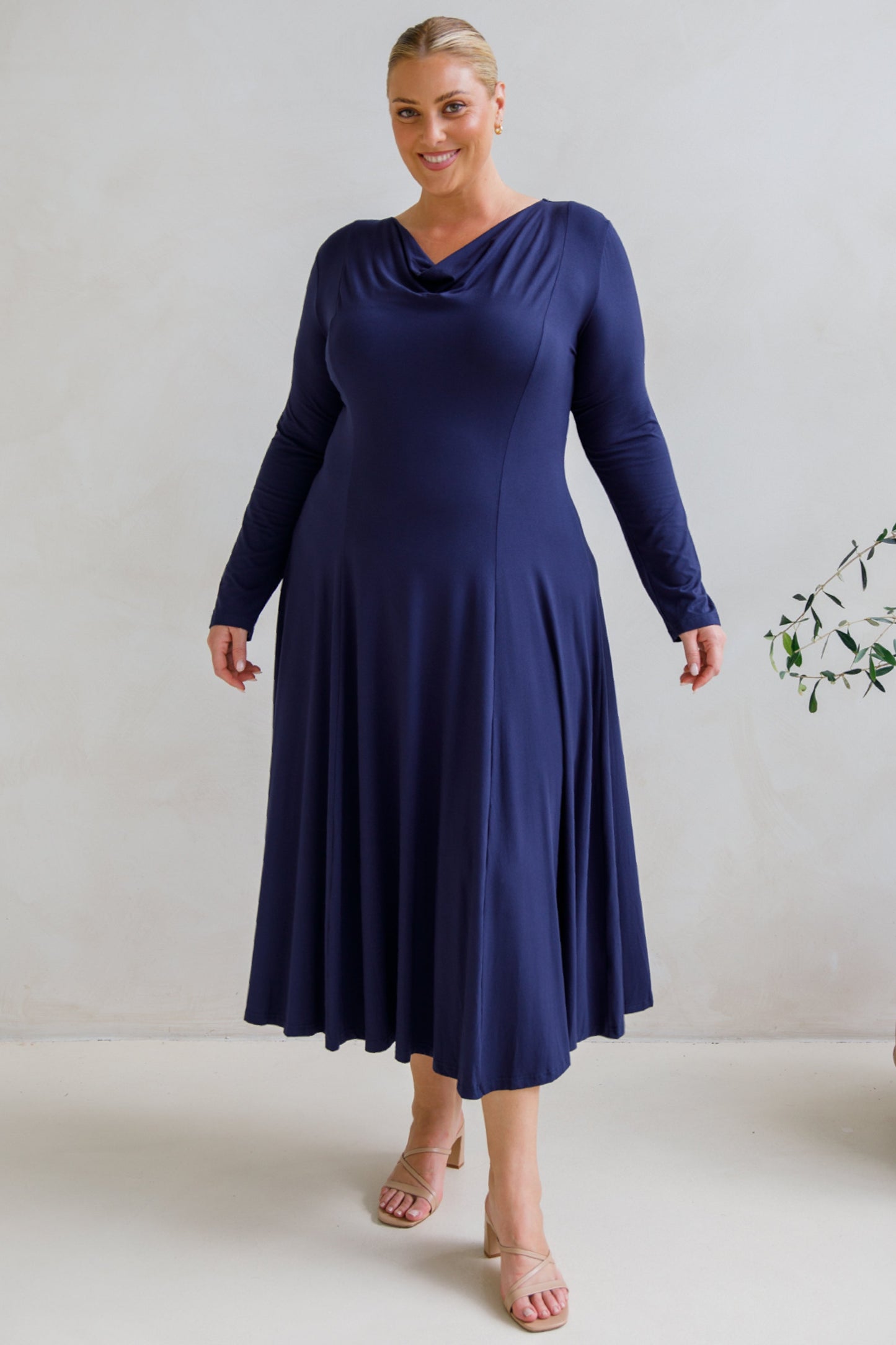 ADELINE Bamboo Long Sleeve Midi Dress | Midnight Navy | FINAL SALE