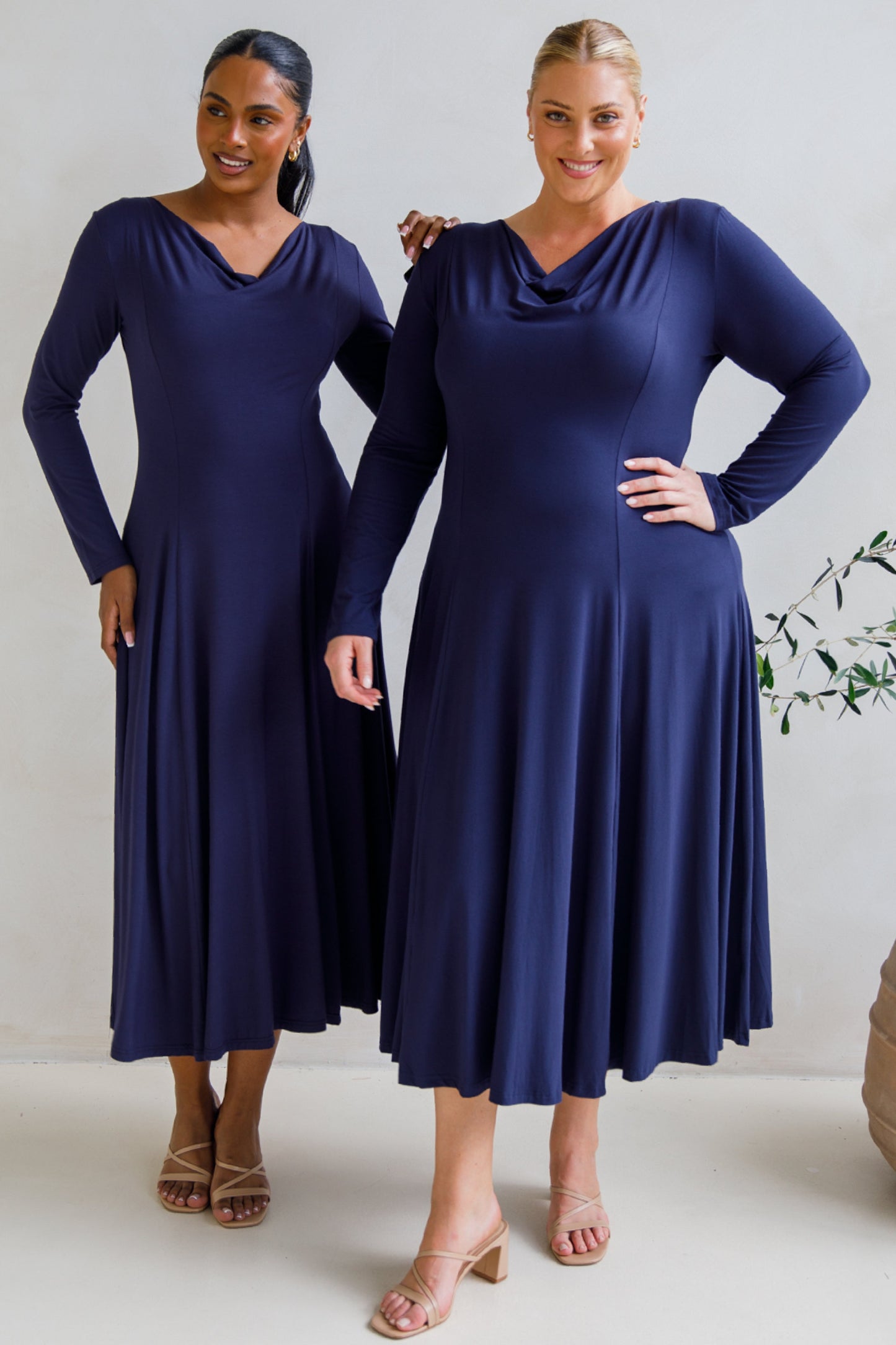ADELINE Bamboo Long Sleeve Midi Dress | Midnight Navy | FINAL SALE