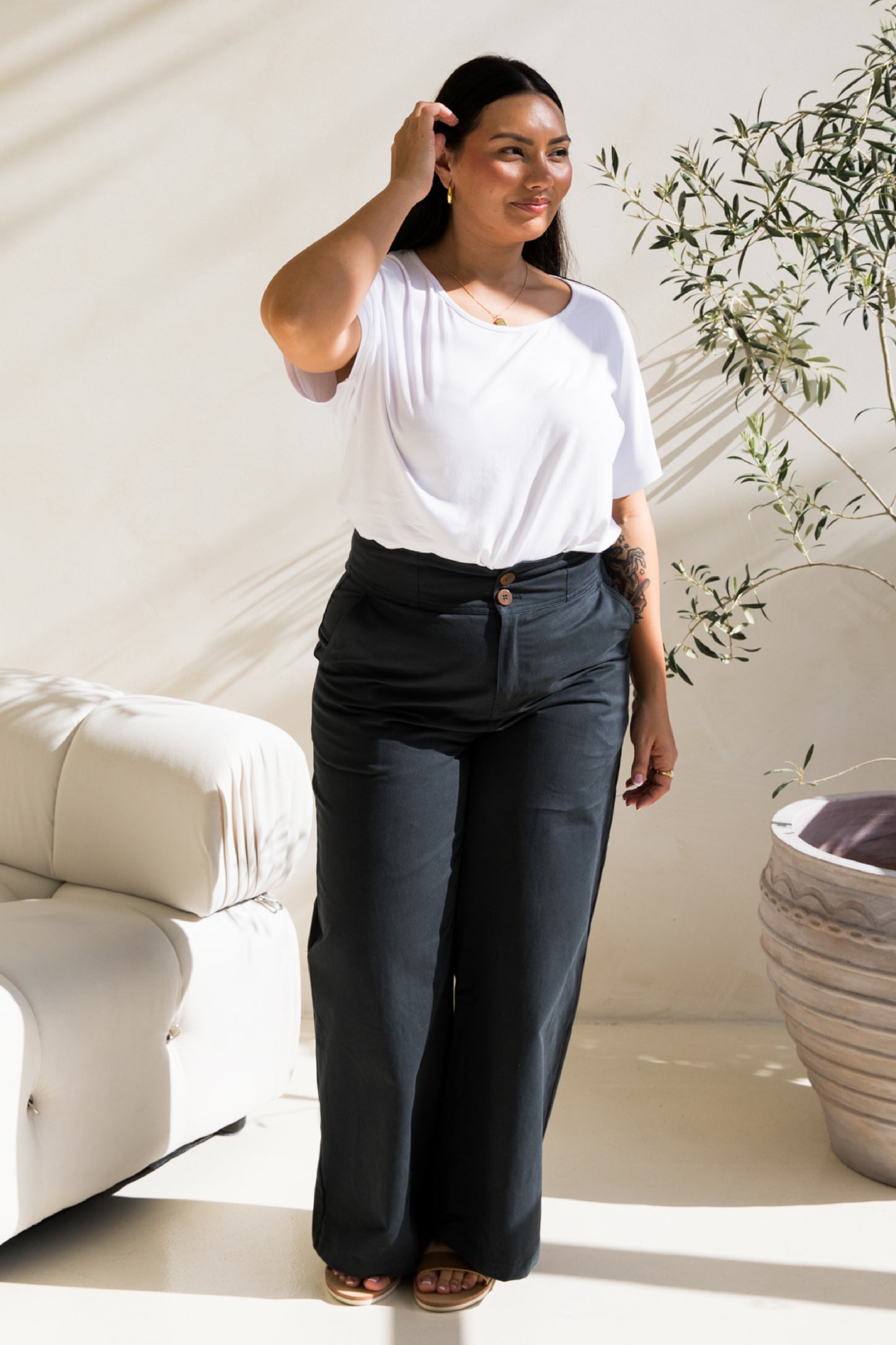 Audrey Wide Leg Pant | Mid Charcoal | FINAL SALE