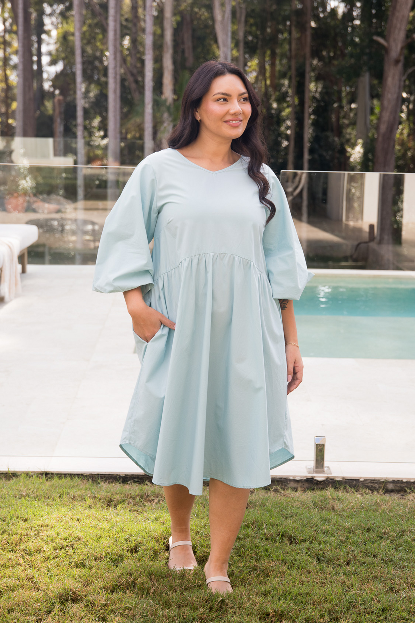 BAILEY Cotton/Tencel Long Sleeve Hi Lo Classic Length Dress | Bermuda | FINAL SALE
