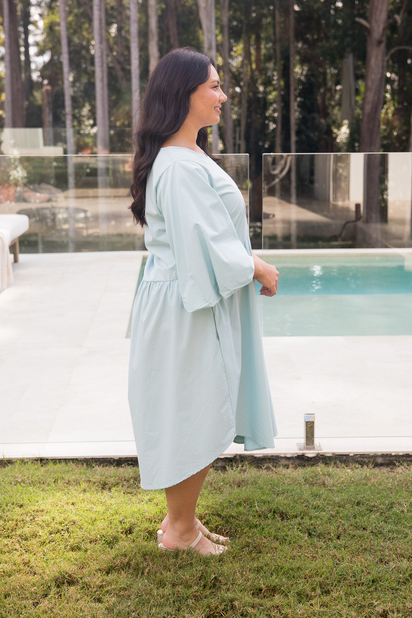BAILEY Cotton/Tencel Long Sleeve Hi Lo Classic Length Dress | Bermuda | FINAL SALE