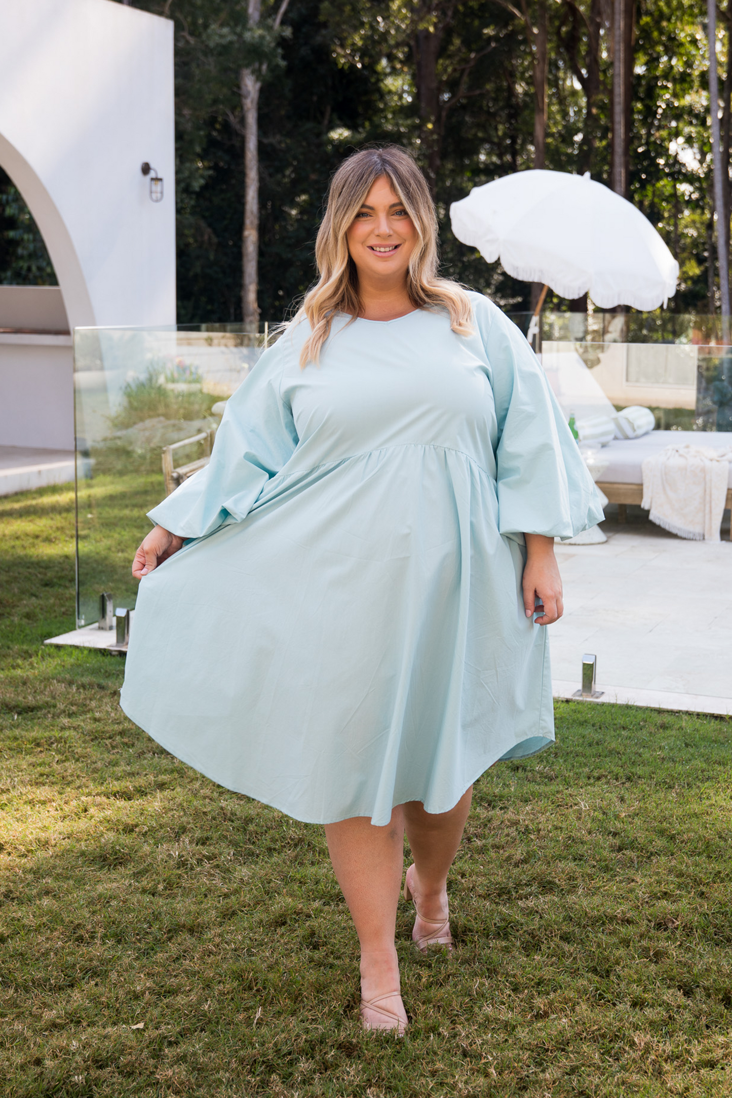BAILEY Cotton/Tencel Long Sleeve Hi Lo Classic Length Dress | Bermuda | FINAL SALE