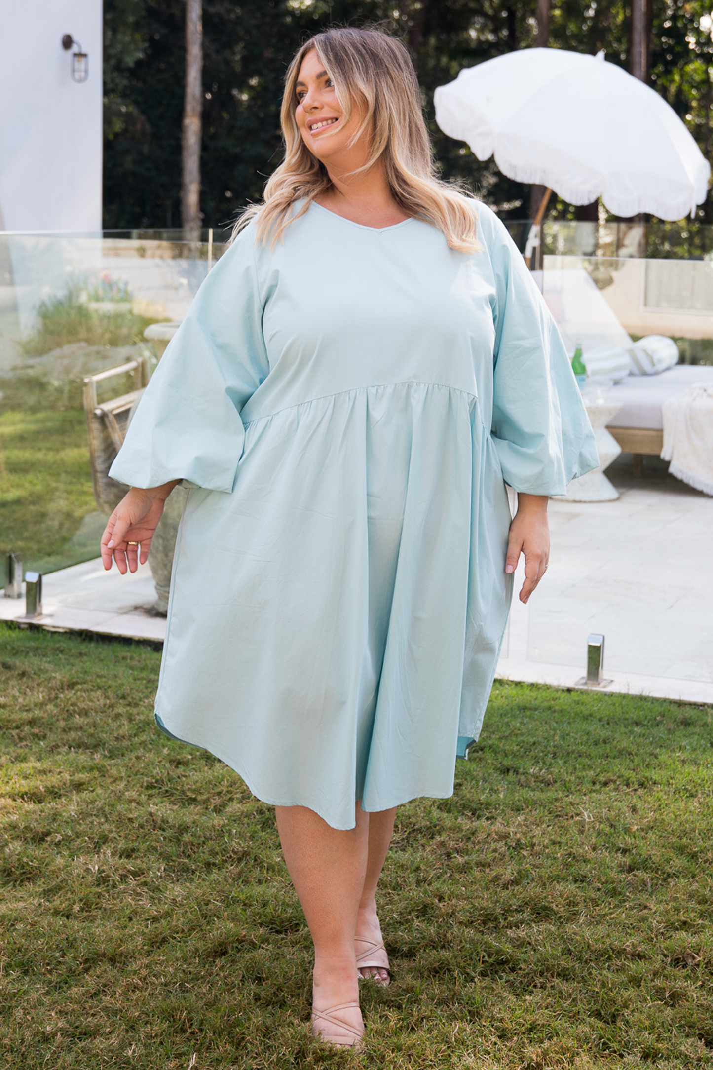 BAILEY Cotton/Tencel Long Sleeve Hi Lo Classic Length Dress | Bermuda | FINAL SALE