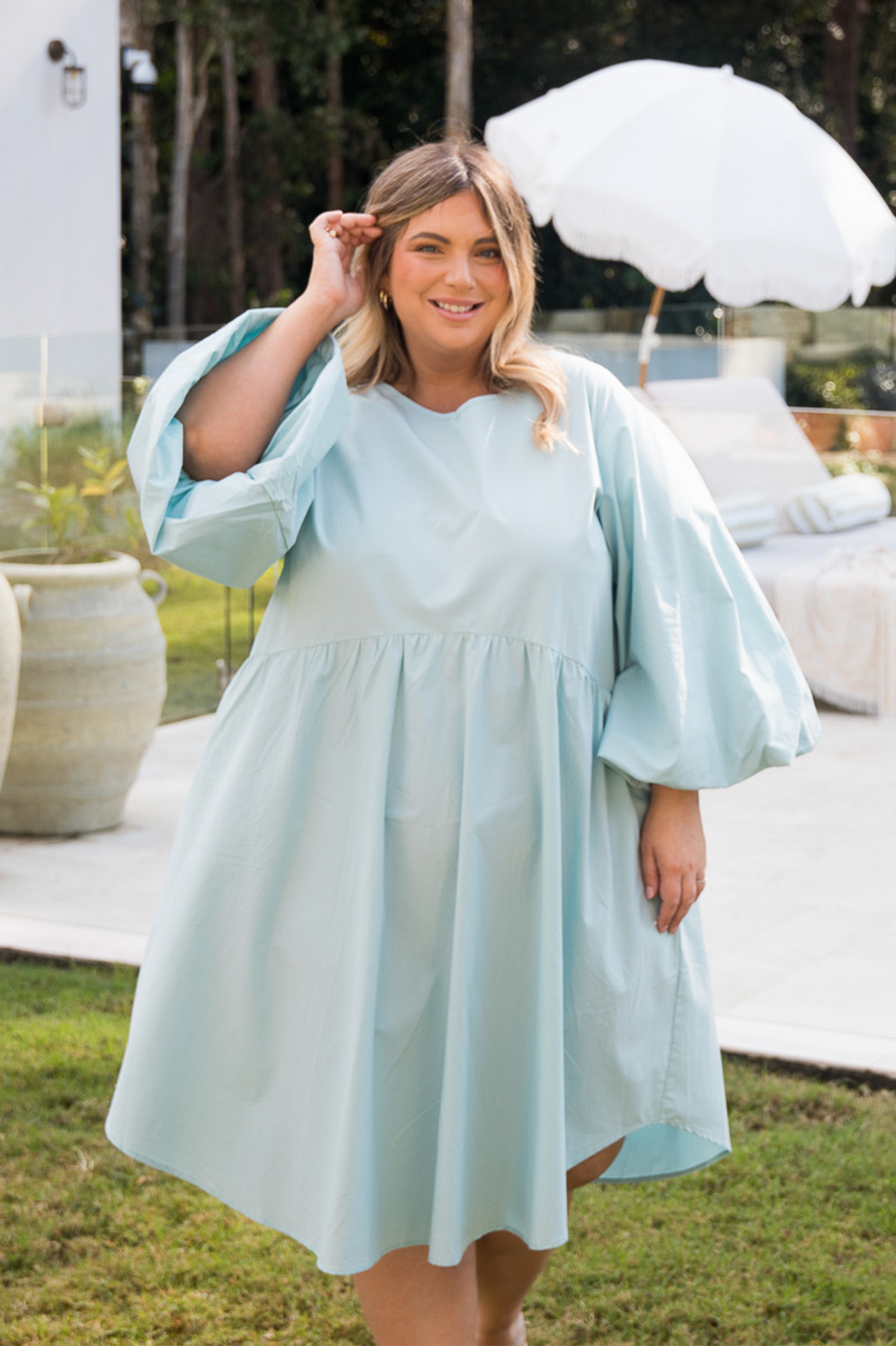 BAILEY Cotton/Tencel Long Sleeve Hi Lo Classic Length Dress | Bermuda | FINAL SALE