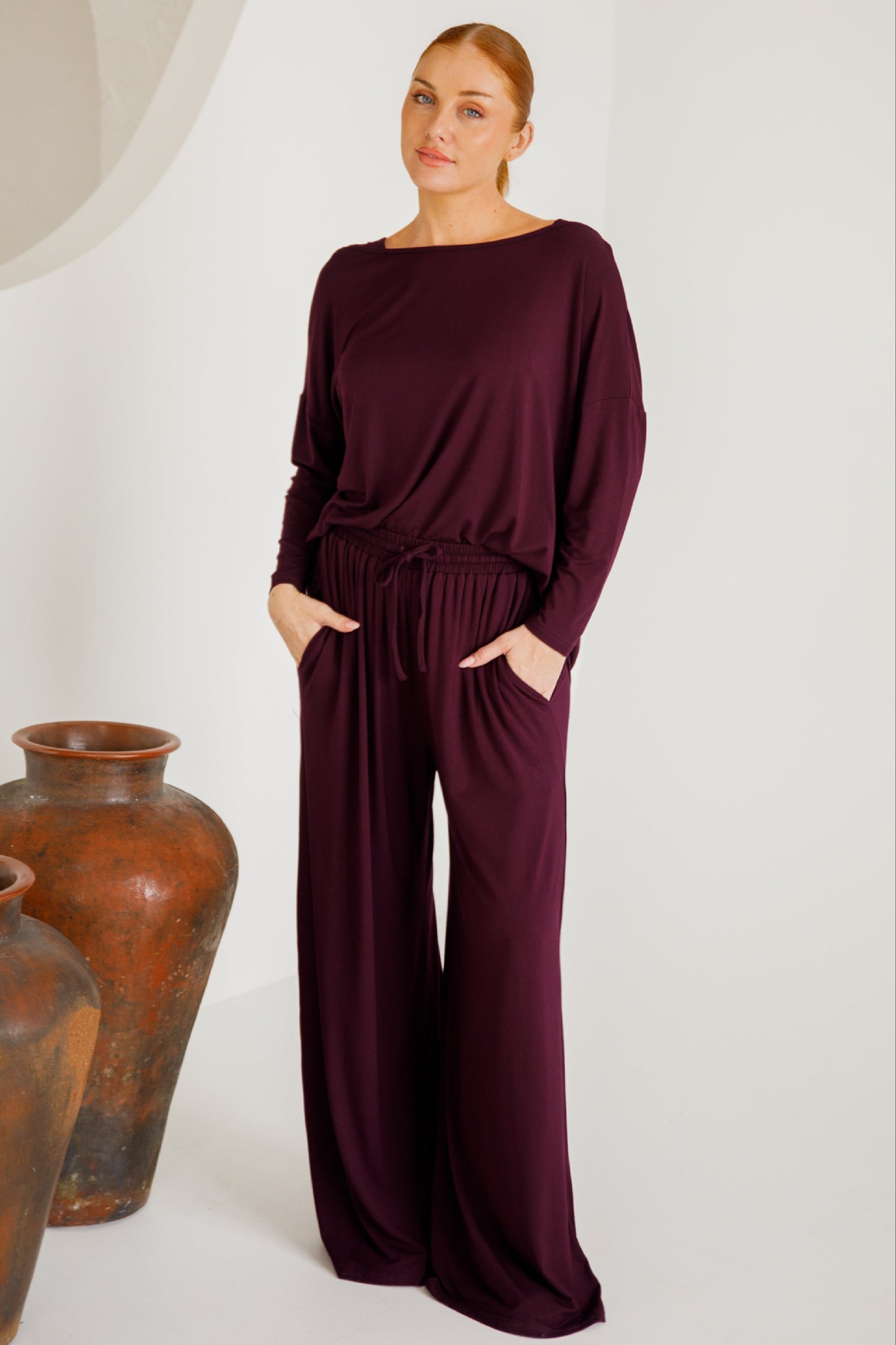 Bella Wide Leg Bamboo Pant | Berry