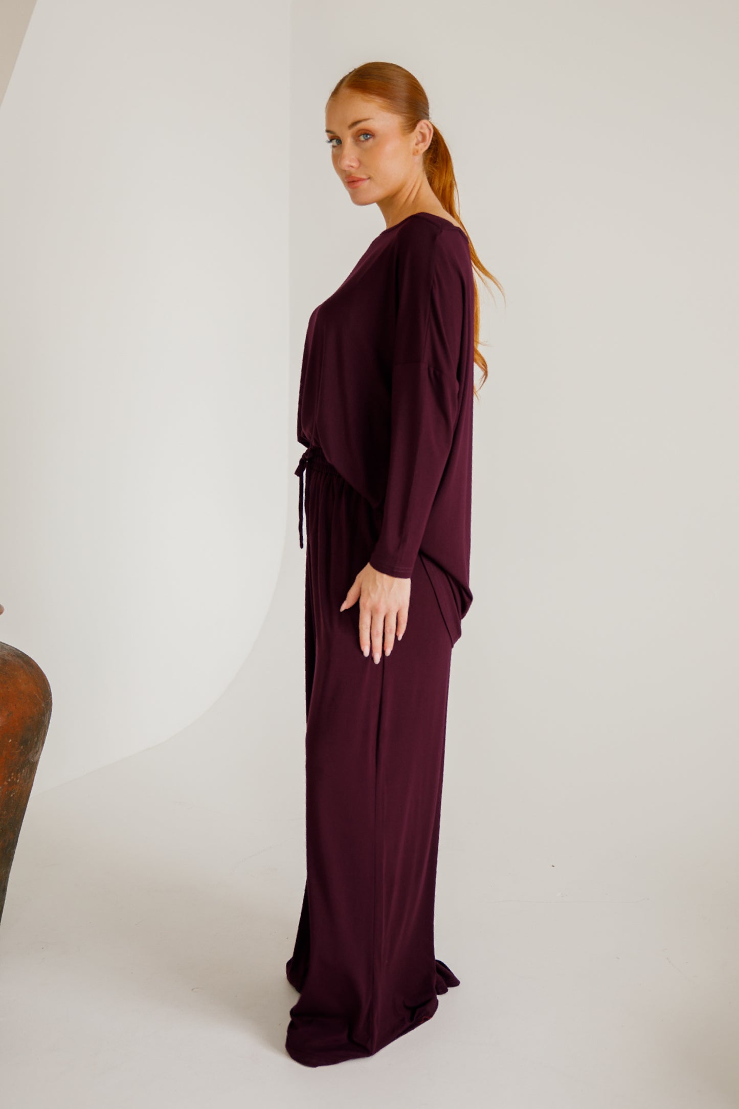 Bella Wide Leg Bamboo Pant | Berry