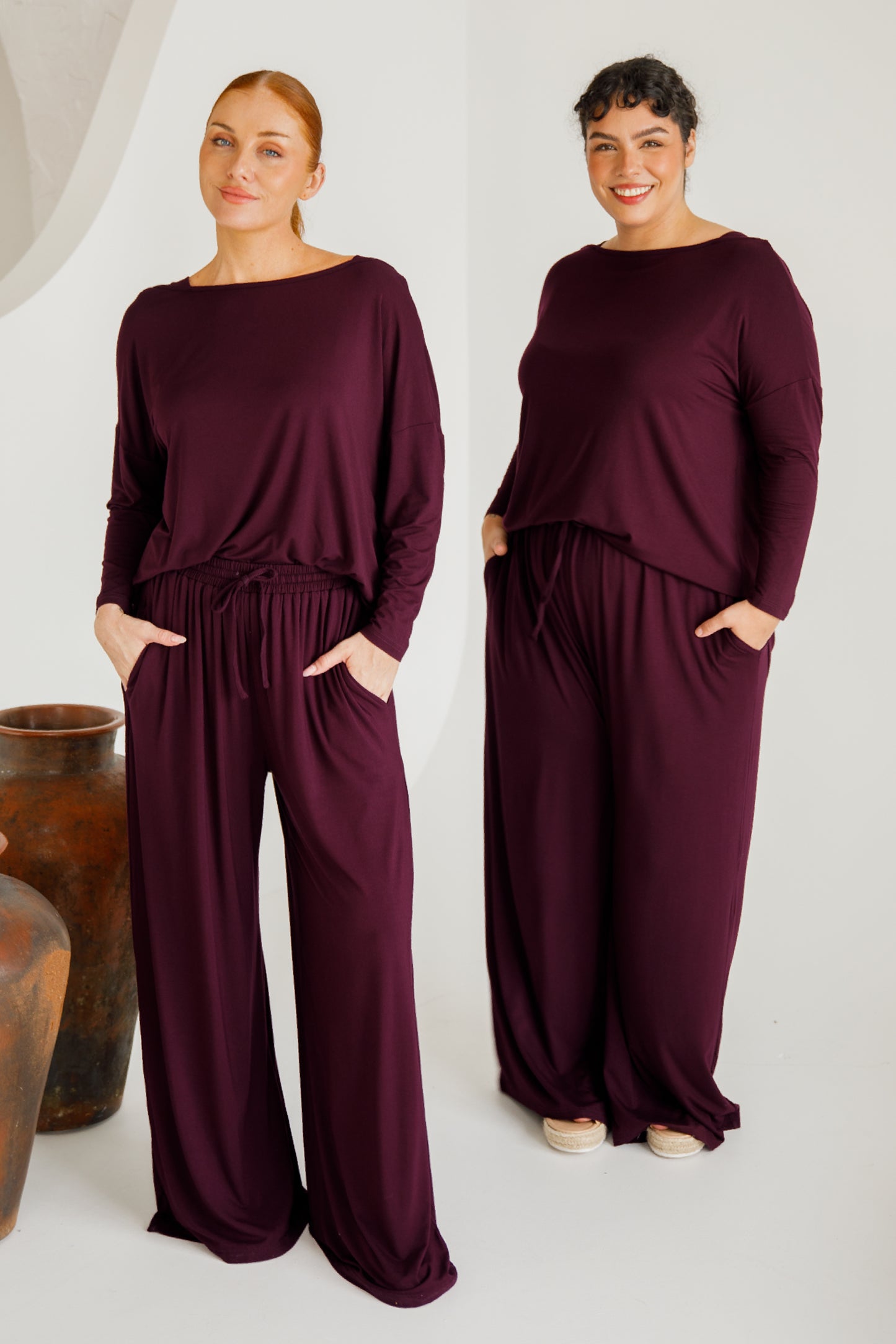 Bella Wide Leg Bamboo Pant | Berry
