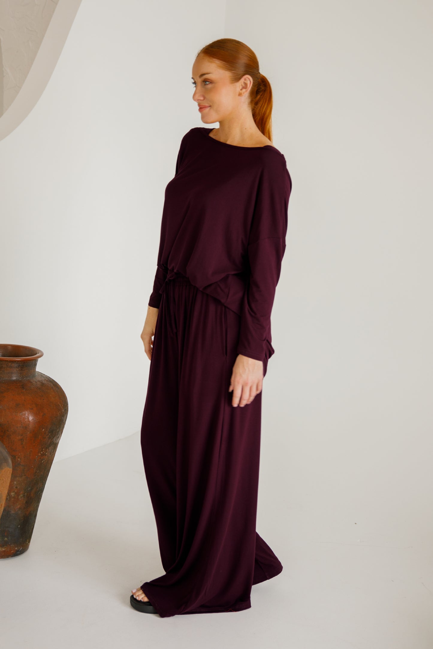 Bella Wide Leg Bamboo Pant | Berry