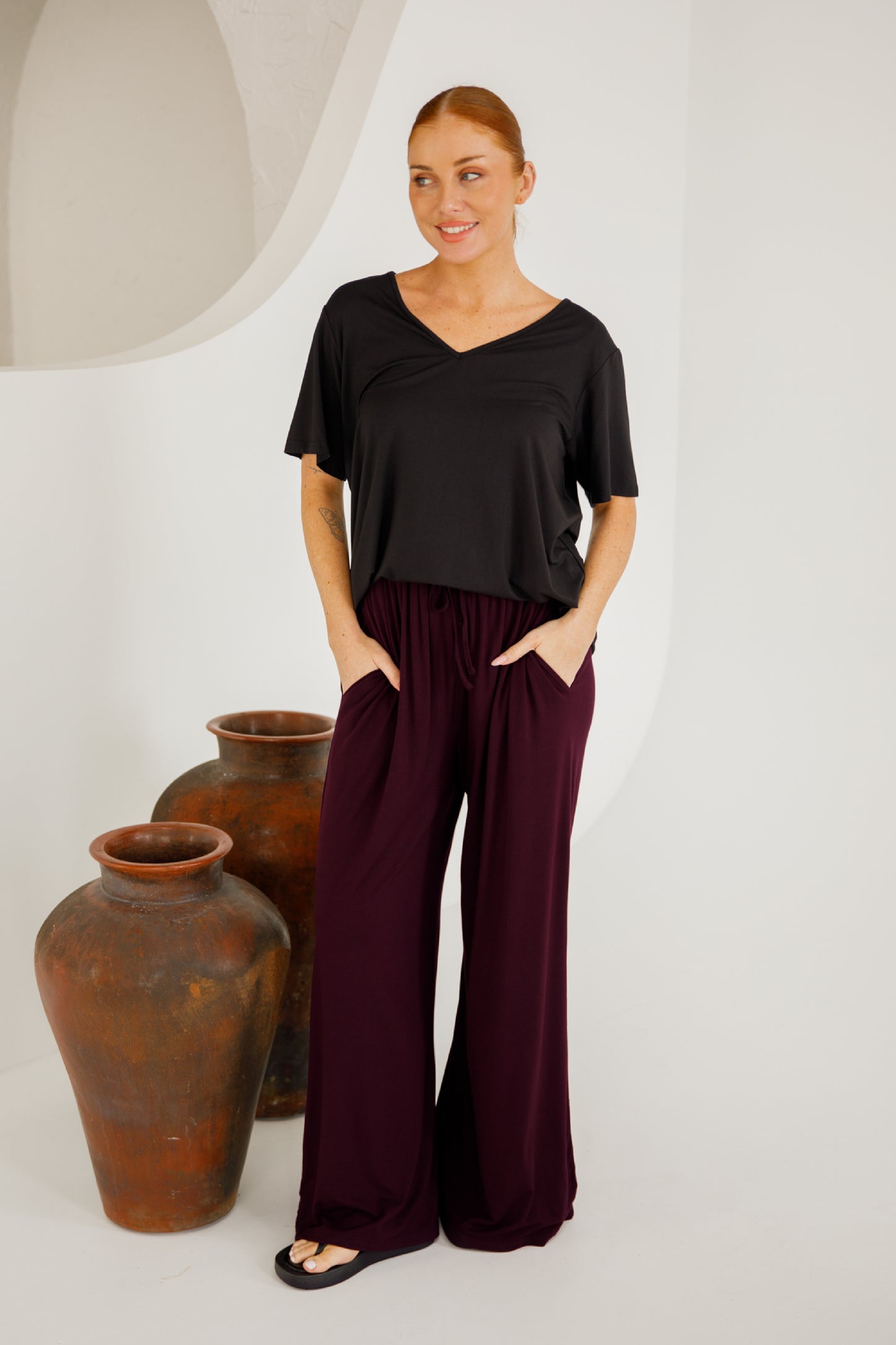 Bella Wide Leg Bamboo Pant | Berry