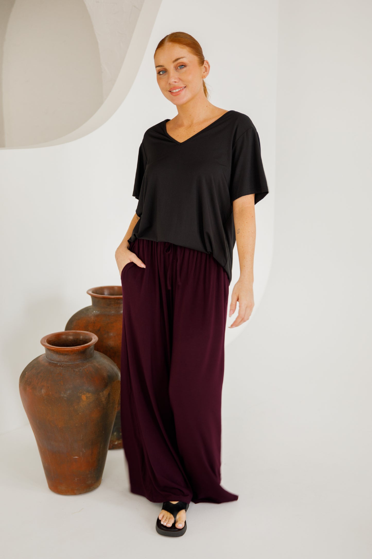 Bella Wide Leg Bamboo Pant | Berry