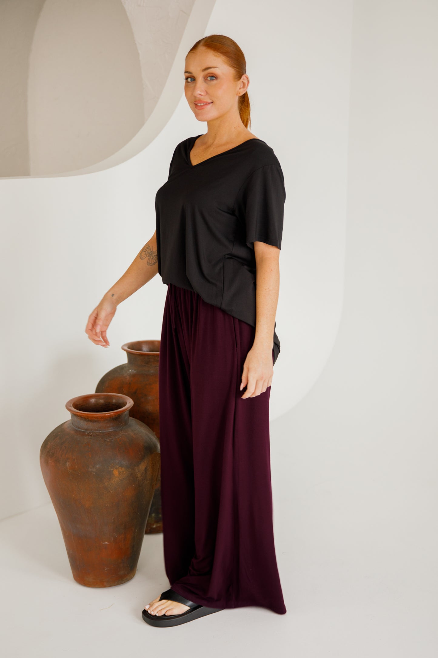 Bella Wide Leg Bamboo Pant | Berry