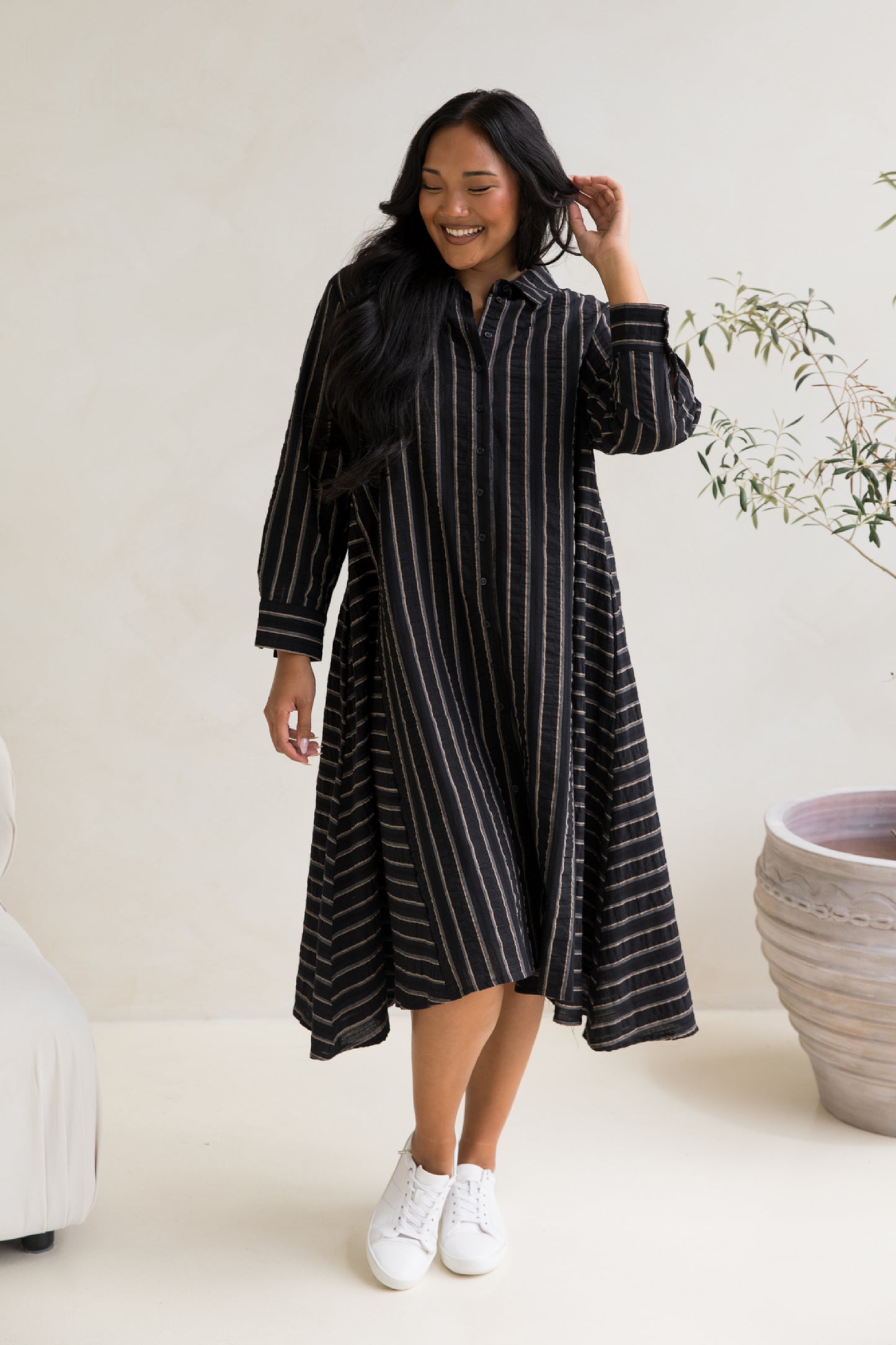 Cadillia Dress | Black/Beige Stripe | FINAL SALE