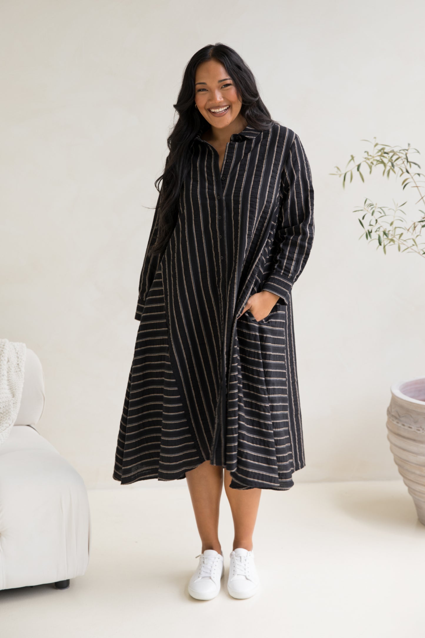Cadillia Dress | Black/Beige Stripe | FINAL SALE