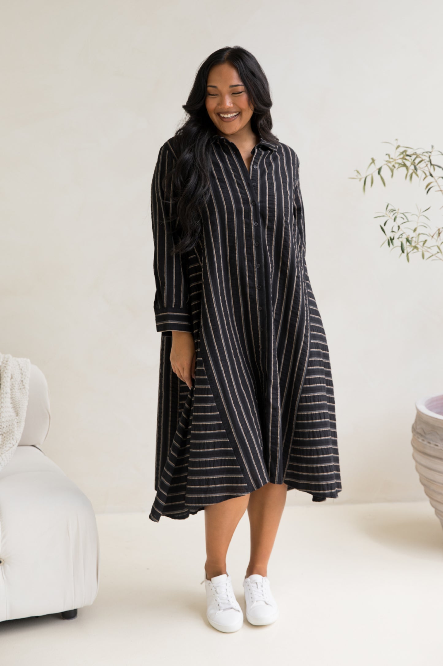 Cadillia Dress | Black/Beige Stripe | FINAL SALE