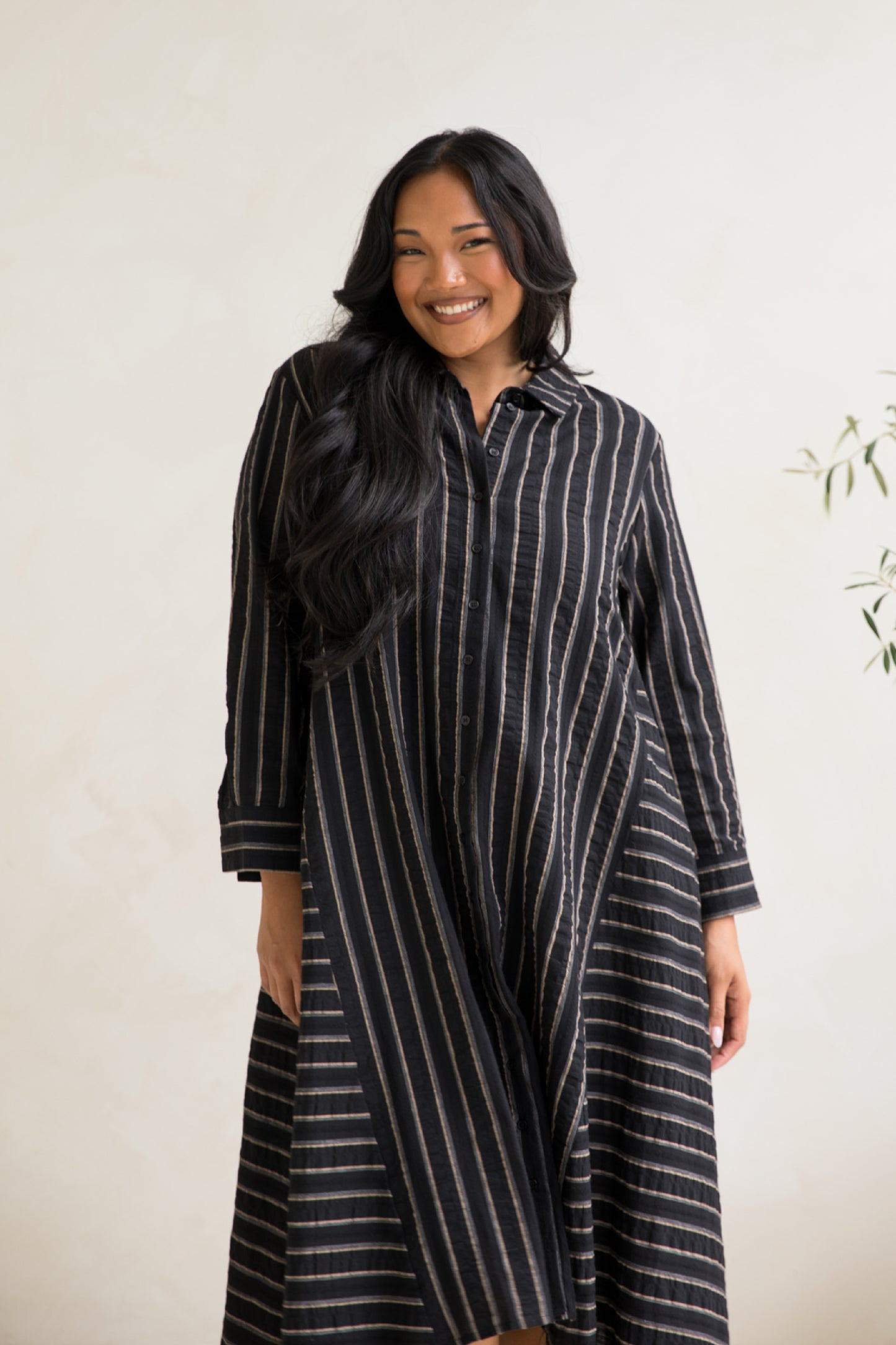 Cadillia Dress | Black/Beige Stripe | FINAL SALE