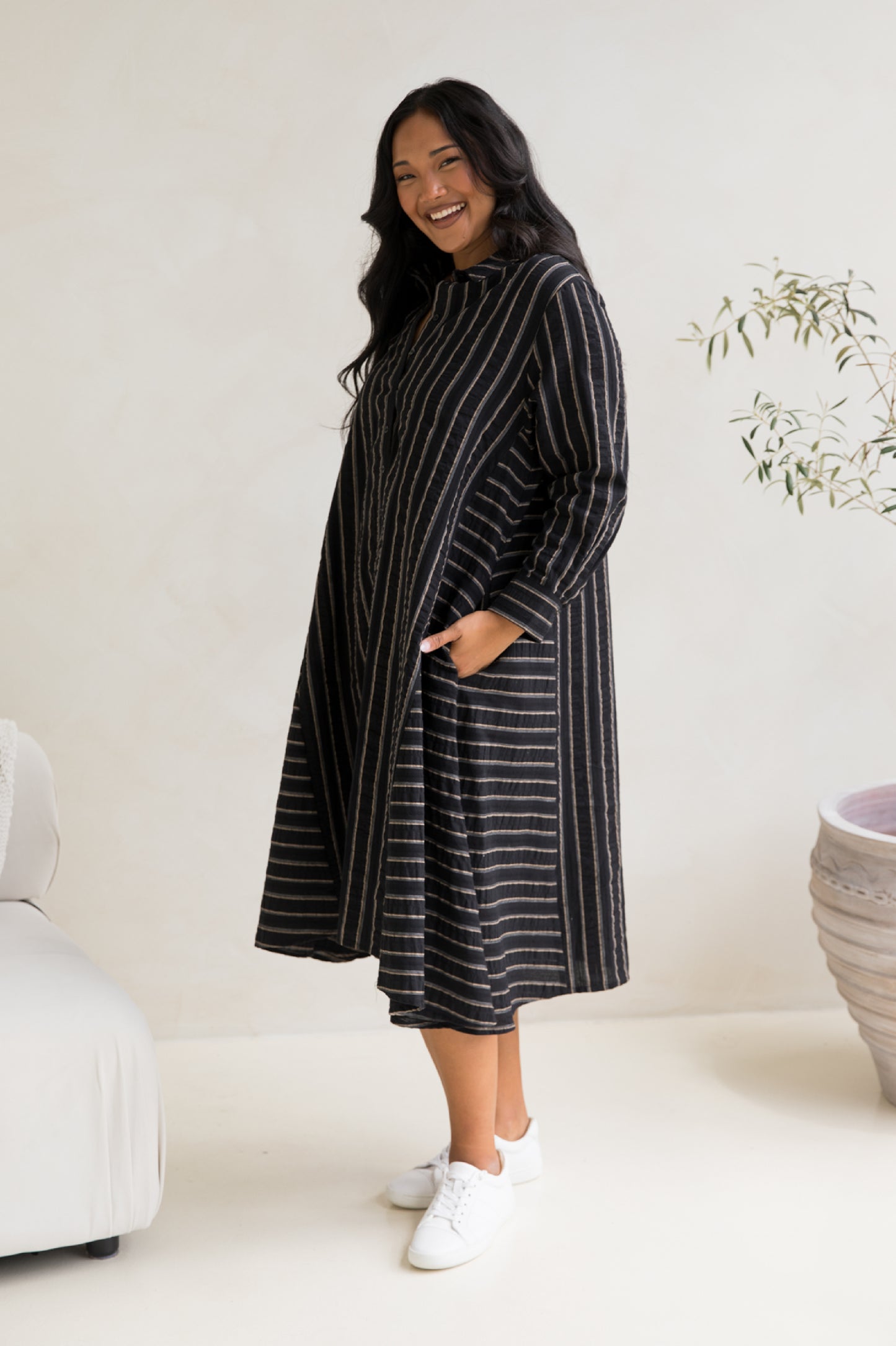 Cadillia Dress | Black/Beige Stripe | FINAL SALE