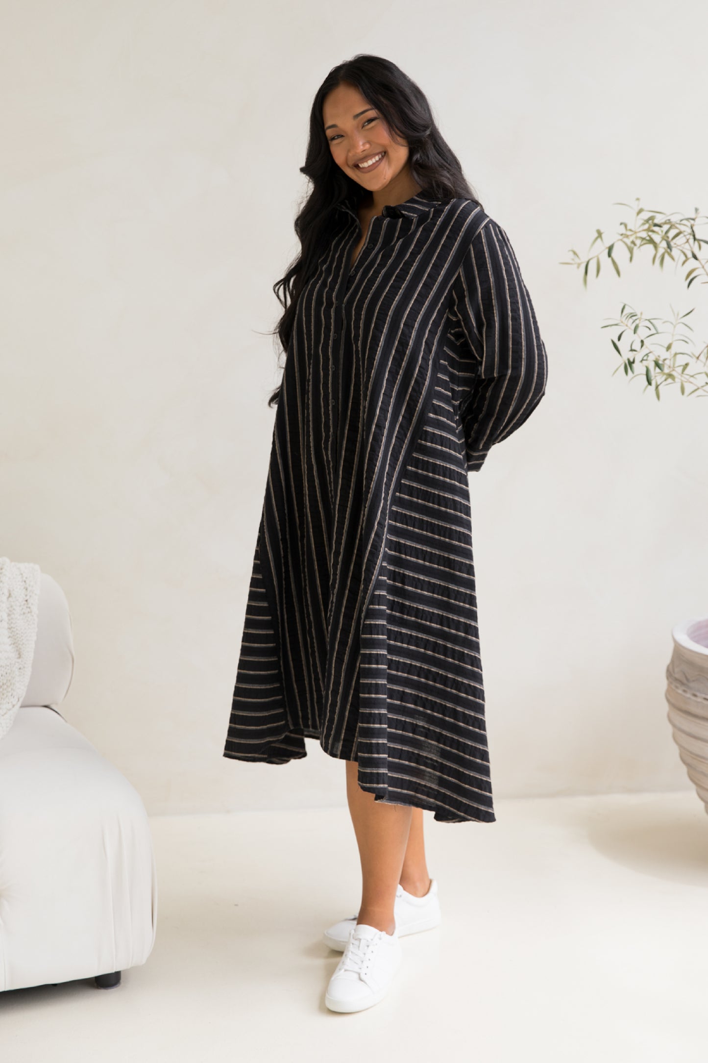 Cadillia Dress | Black/Beige Stripe | FINAL SALE