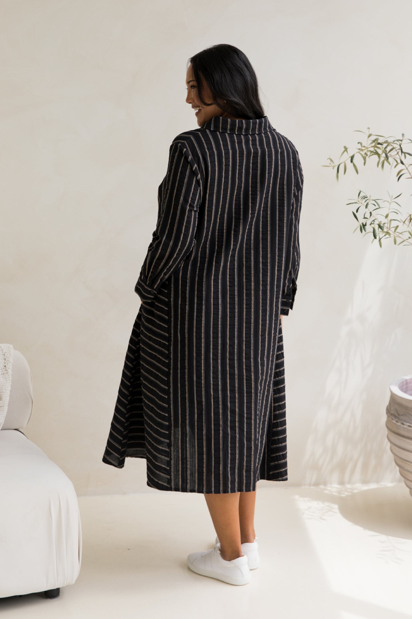 Cadillia Dress | Black/Beige Stripe | FINAL SALE