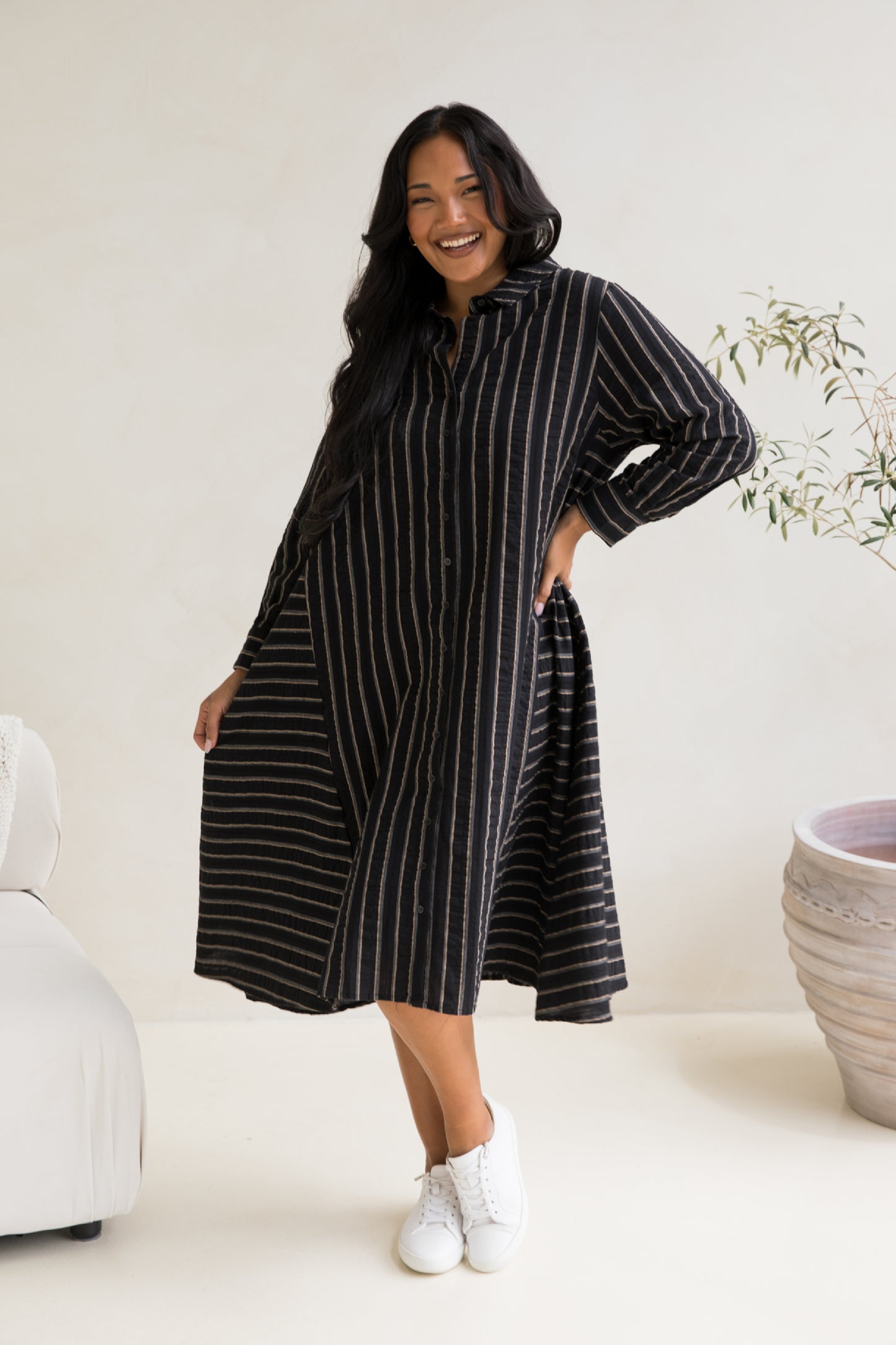 Cadillia Dress | Black/Beige Stripe | FINAL SALE