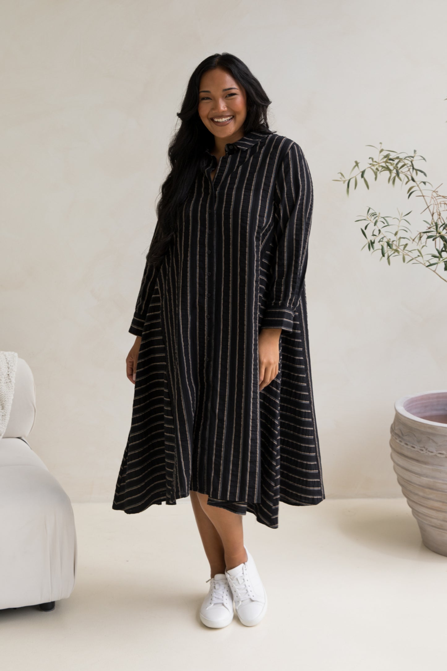 Cadillia Dress | Black/Beige Stripe | FINAL SALE