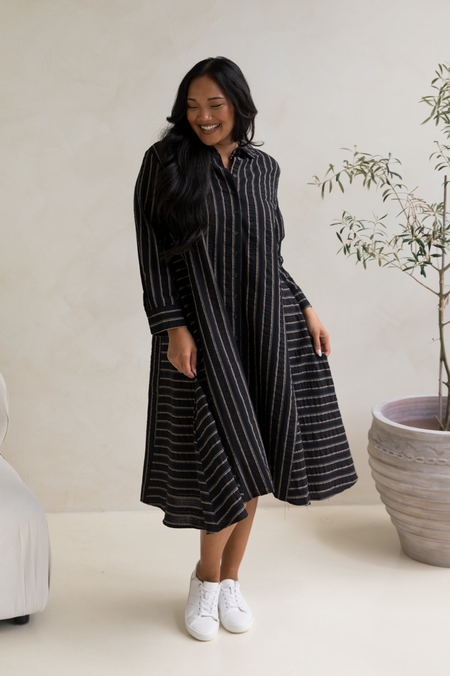 Cadillia Dress | Black/Beige Stripe | FINAL SALE