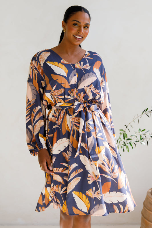 DAHLIA Rayon Long Sleeve Midi Dress | Dark Palmetto | FINAL SALE