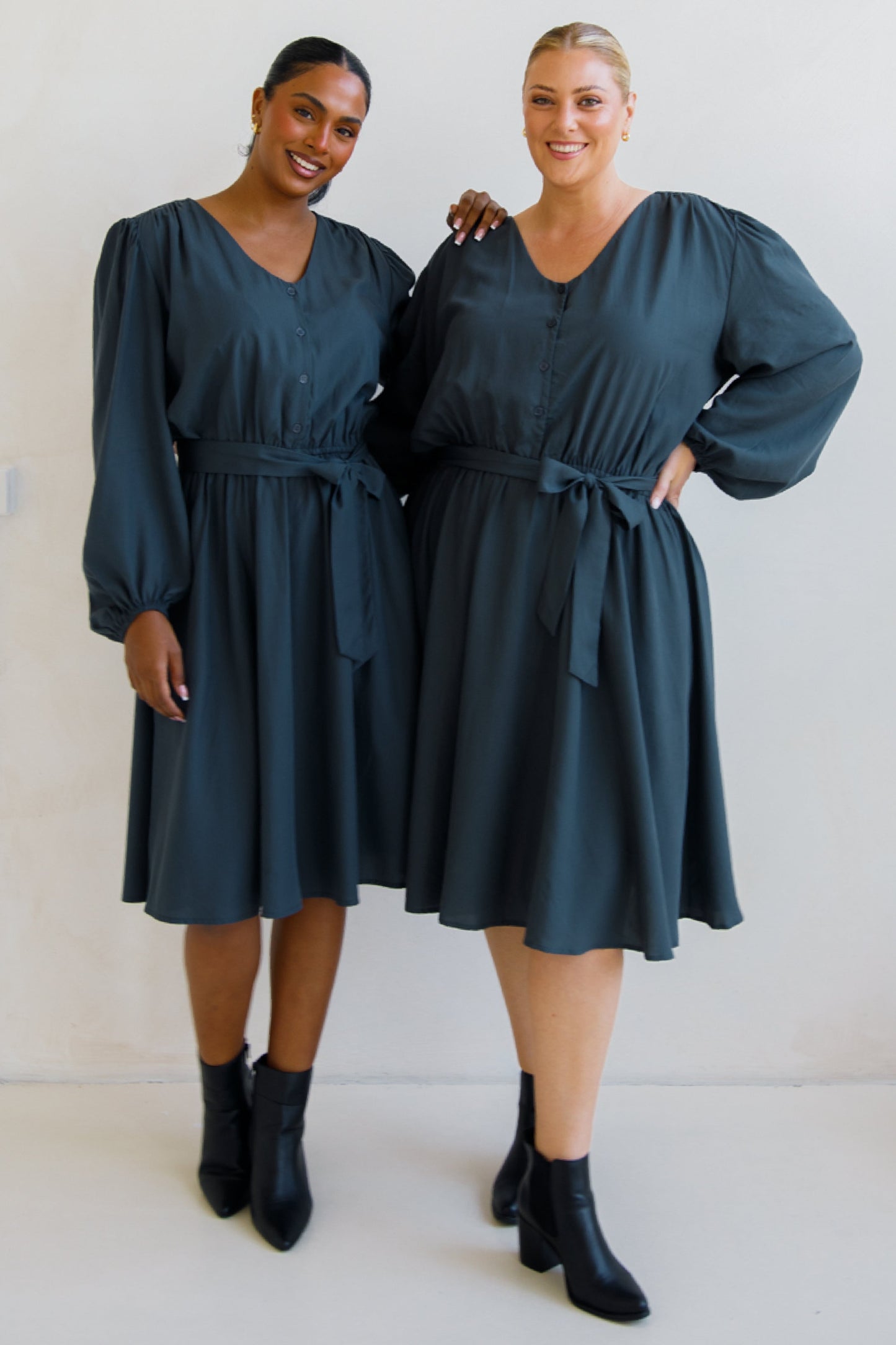 DAHLIA Rayon Long Sleeve Midi Dress | Storm | FINAL SALE