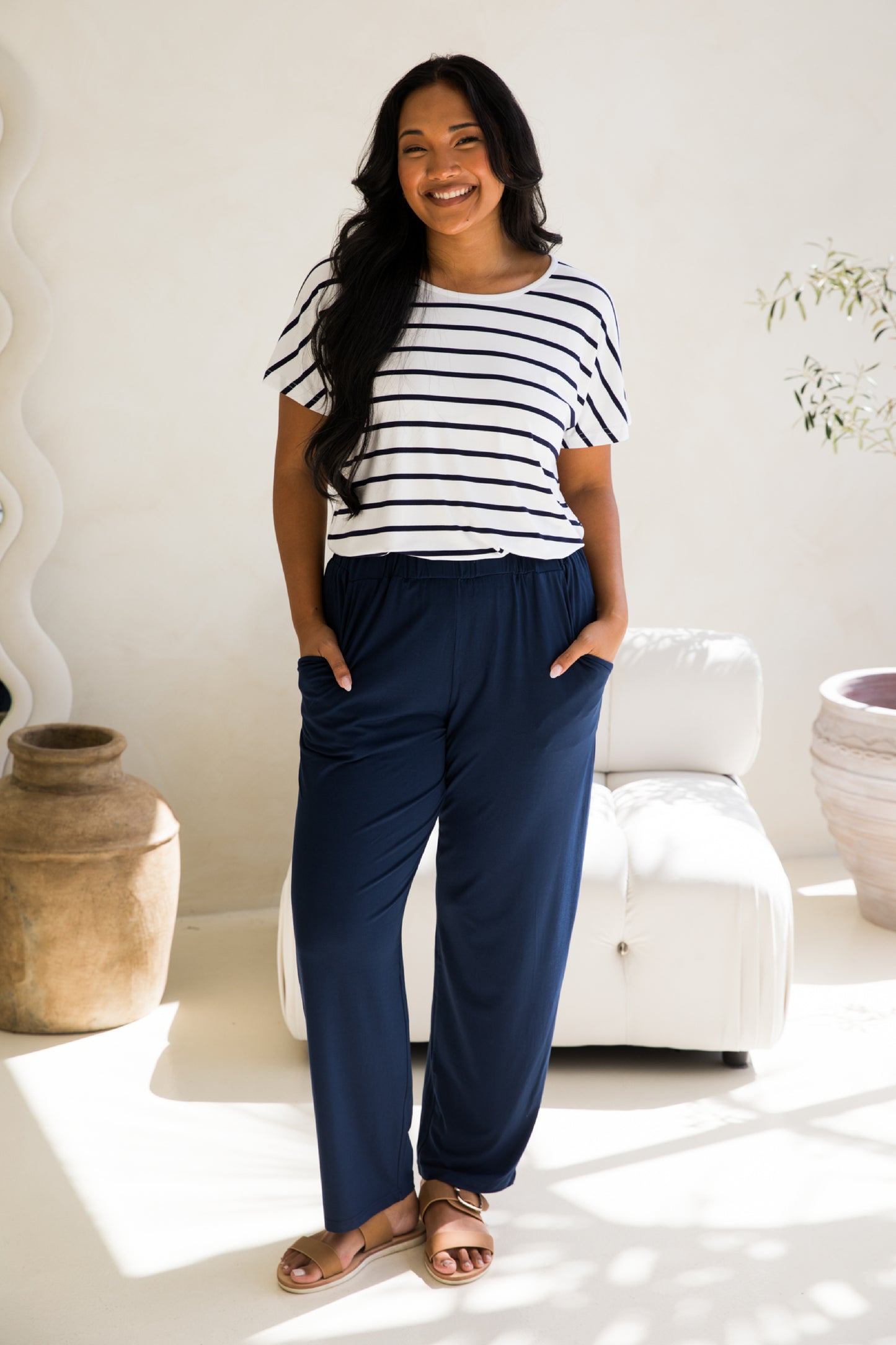 Destiny Bamboo Top | White/Navy Stripe
