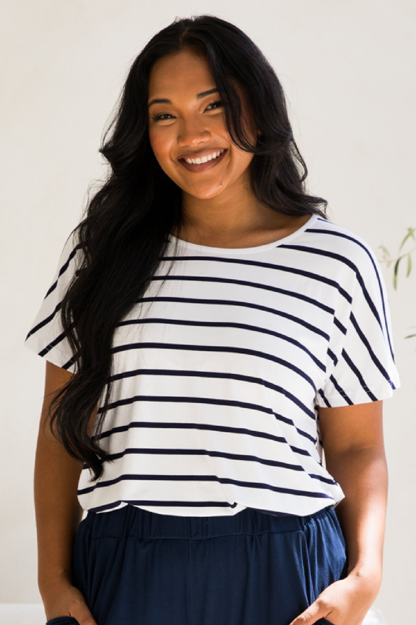 Destiny Bamboo Top | White/Navy Stripe