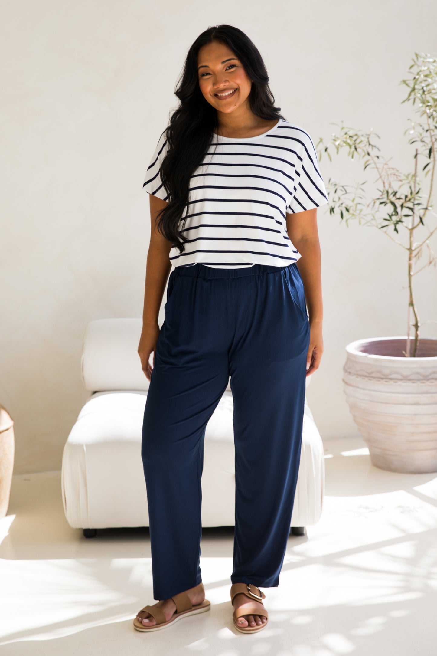 Destiny Bamboo Top | White/Navy Stripe