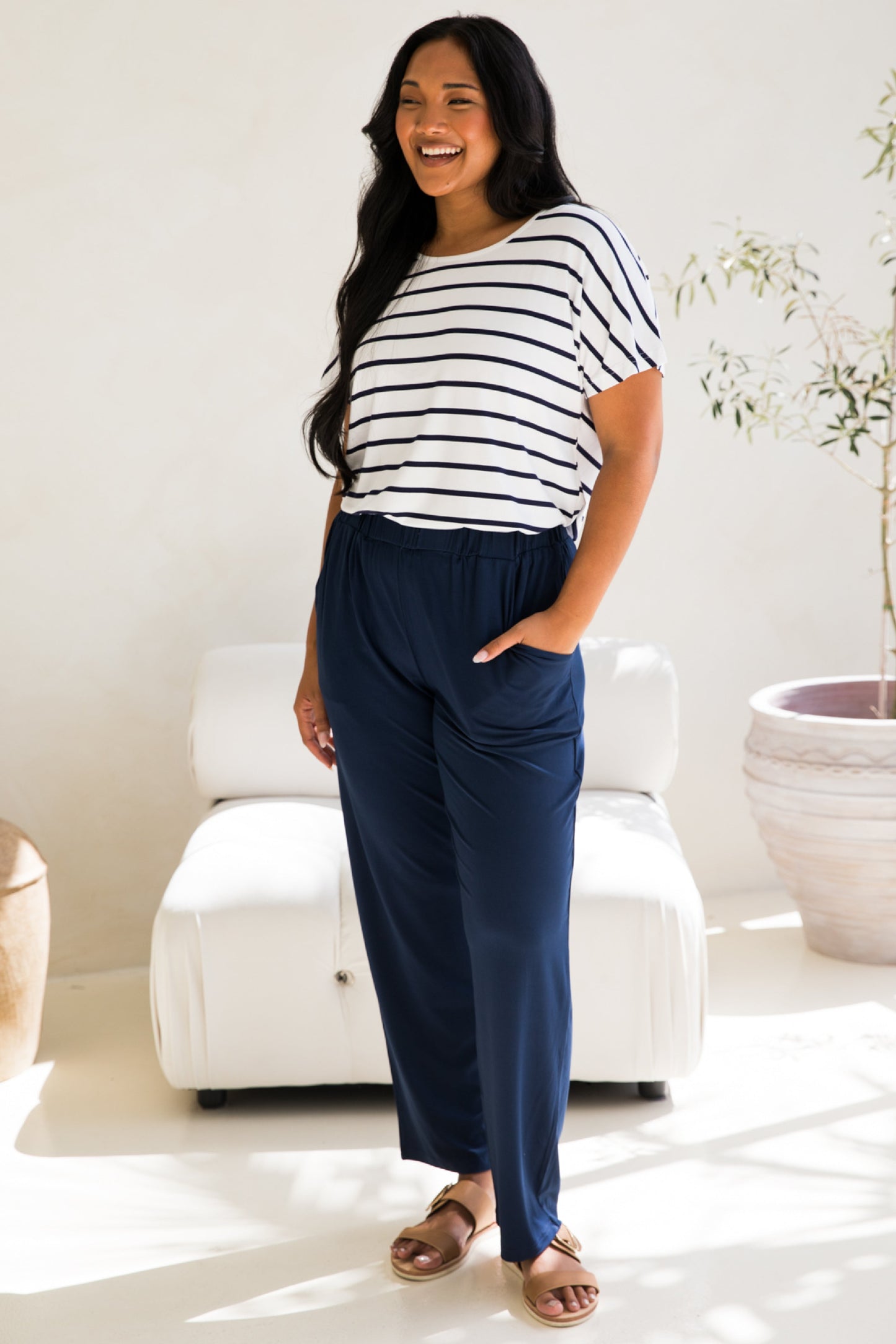 Destiny Bamboo Top | White/Navy Stripe