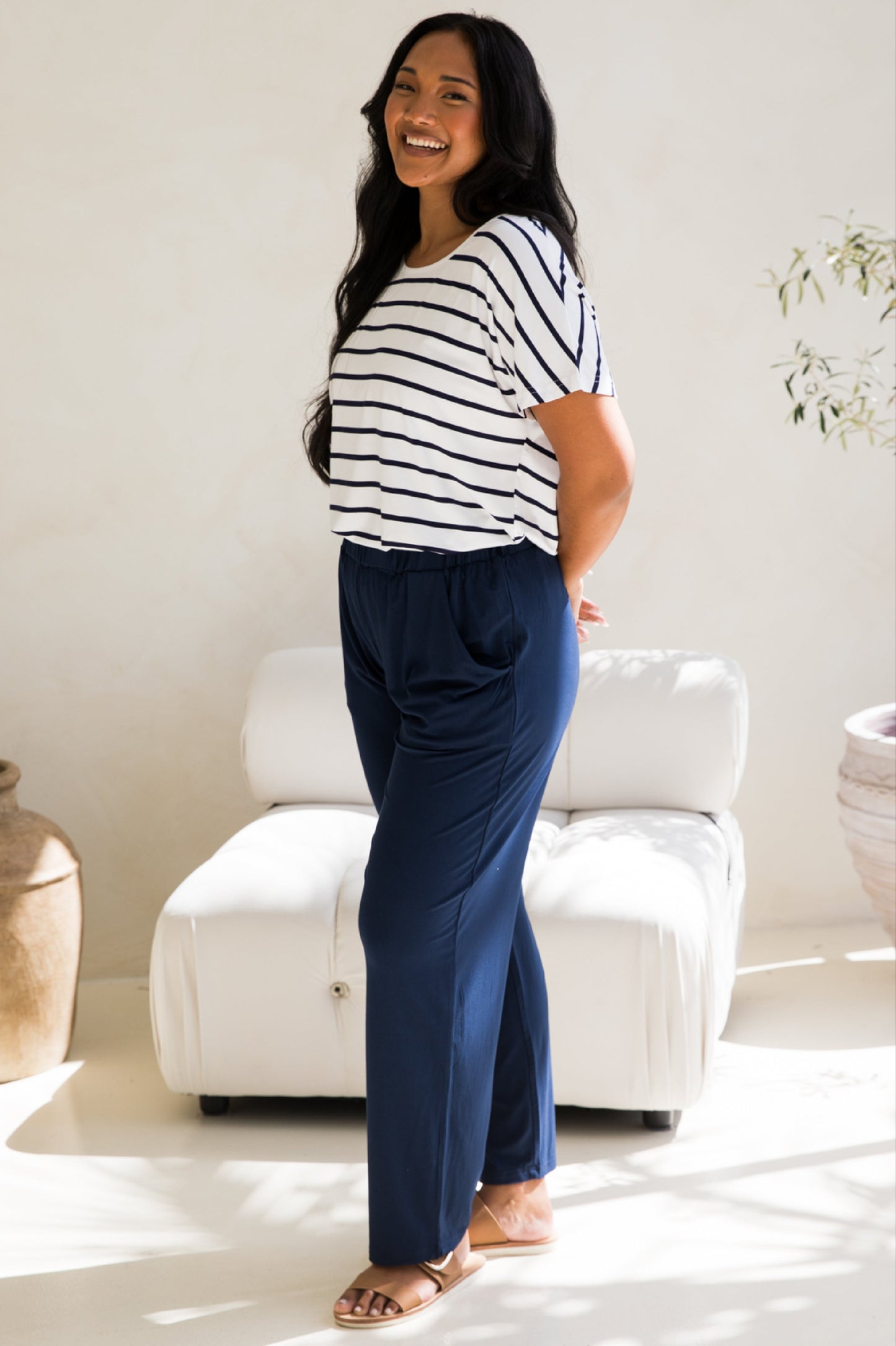 Destiny Bamboo Top | White/Navy Stripe