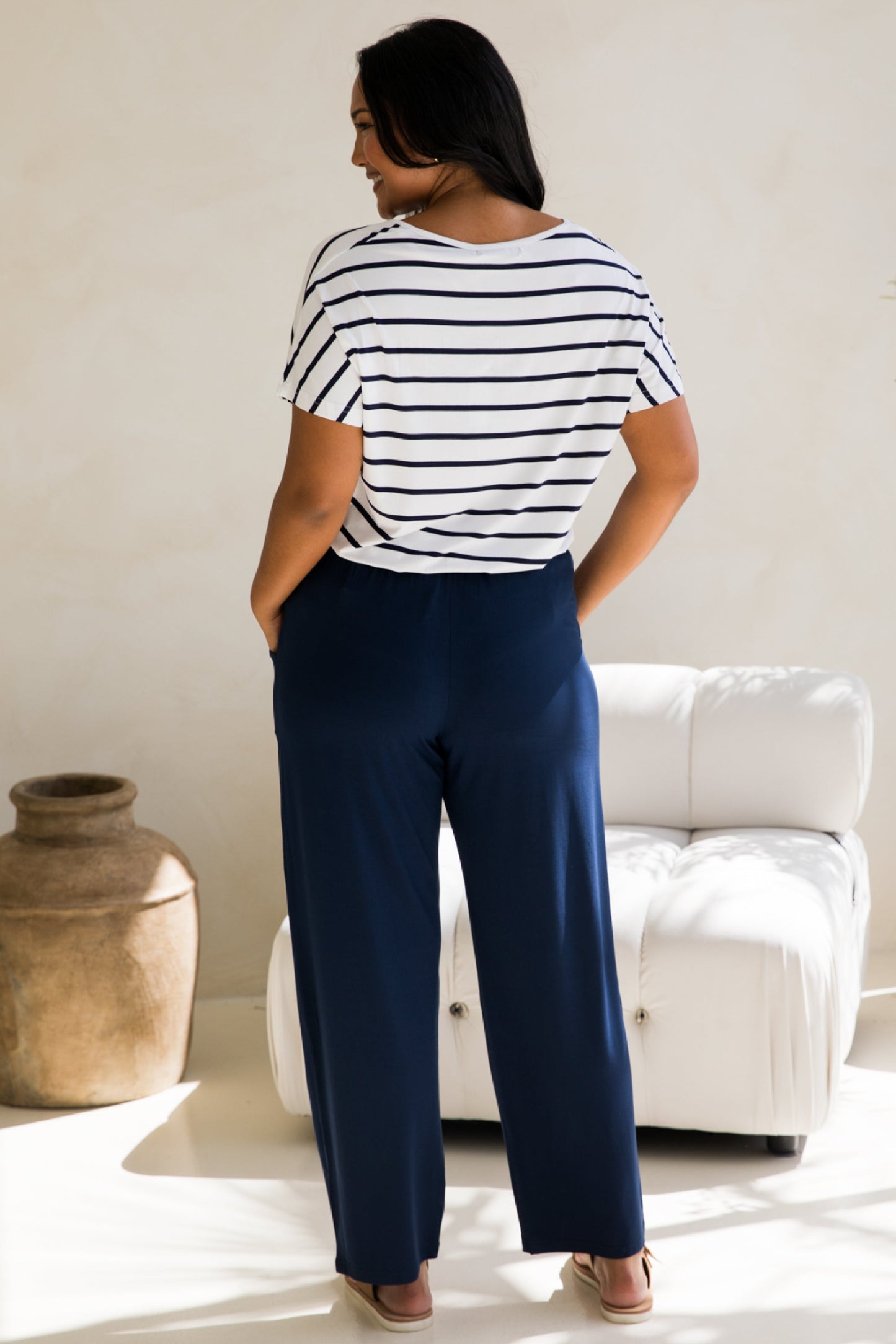Destiny Bamboo Top | White/Navy Stripe
