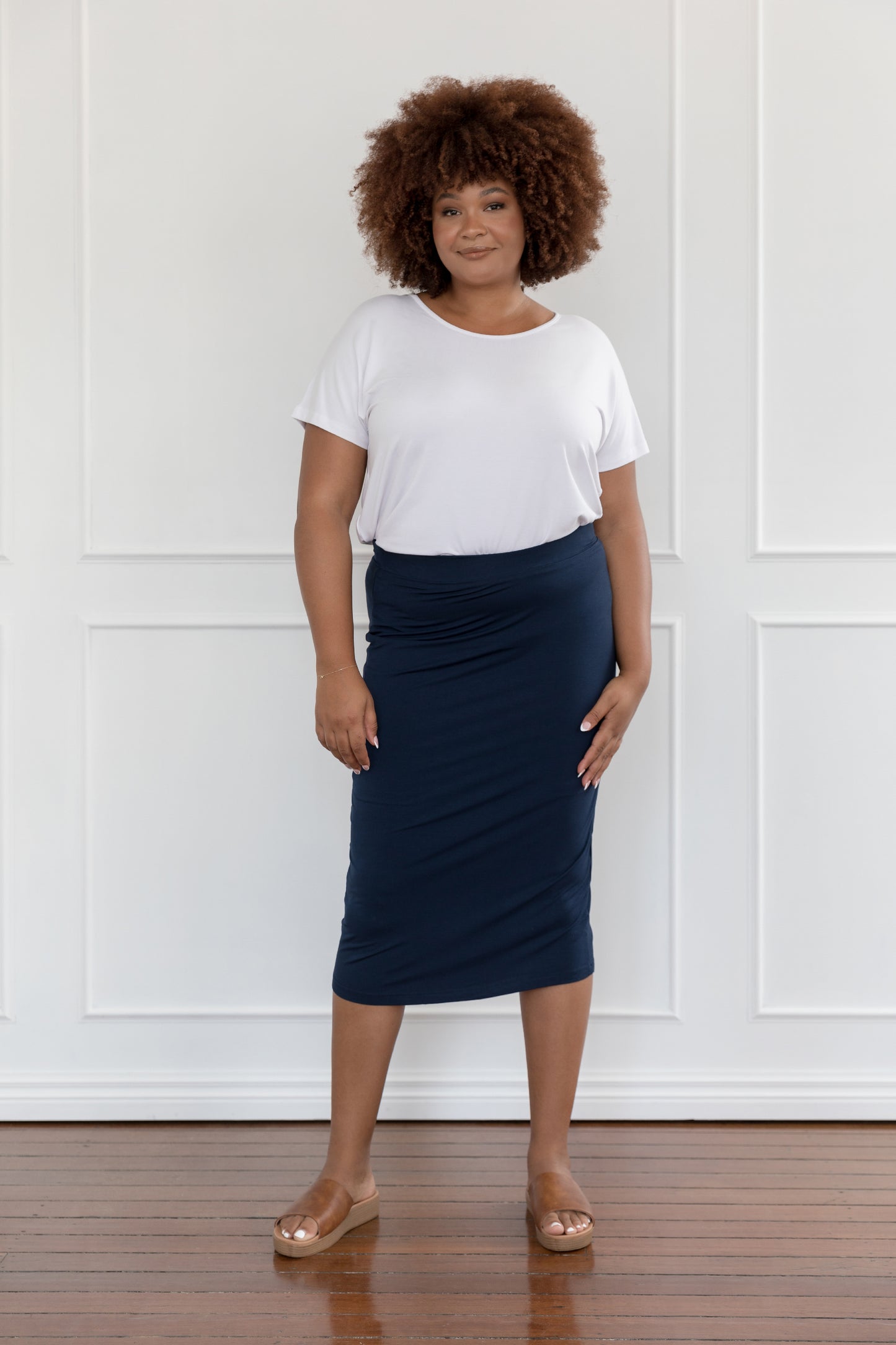 Plus-Sized Black Skirts| PQ Collection | Everyday Midi Skirt