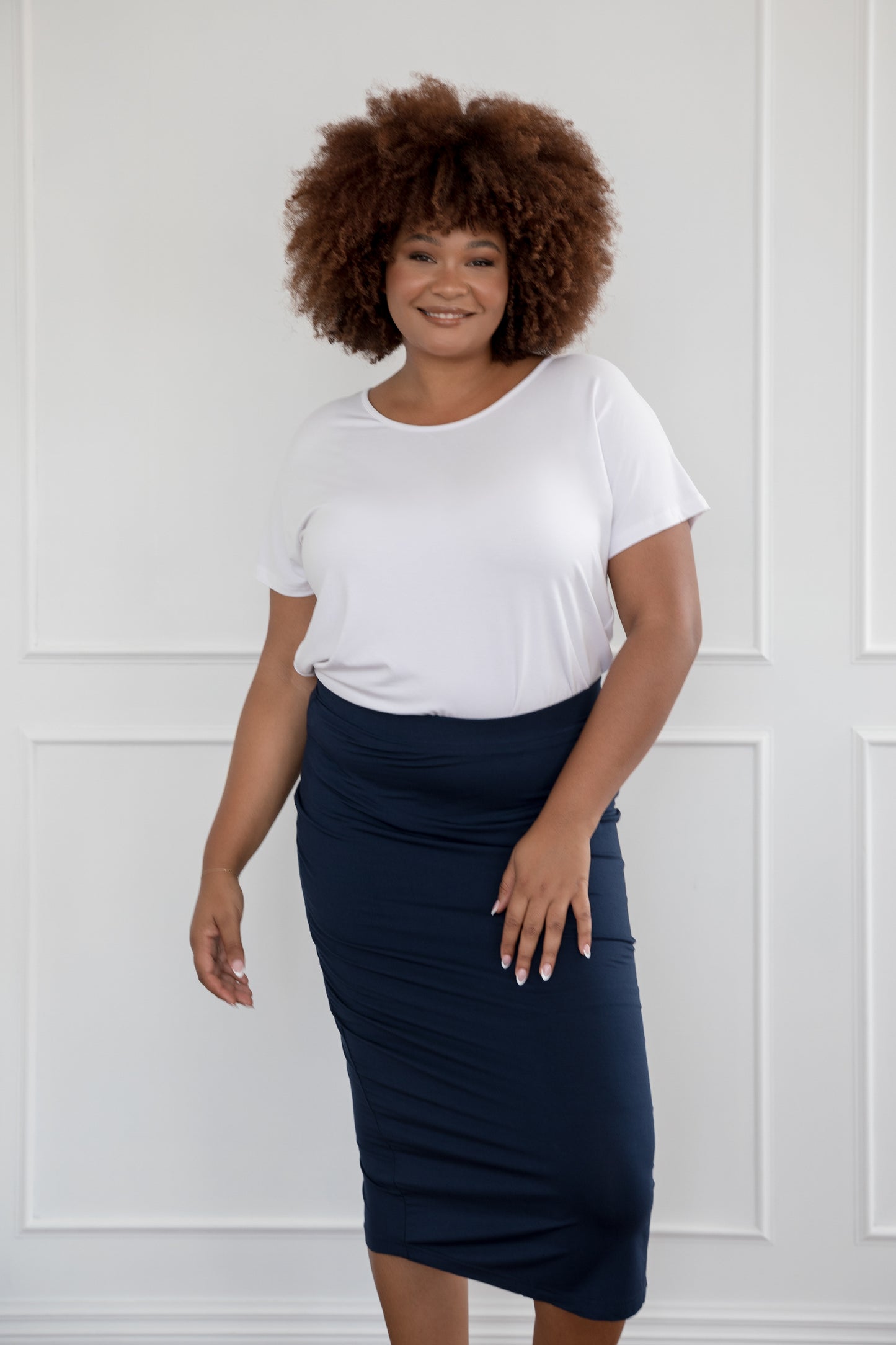 Plus-Sized Black Skirts| PQ Collection | Everyday Midi Skirt