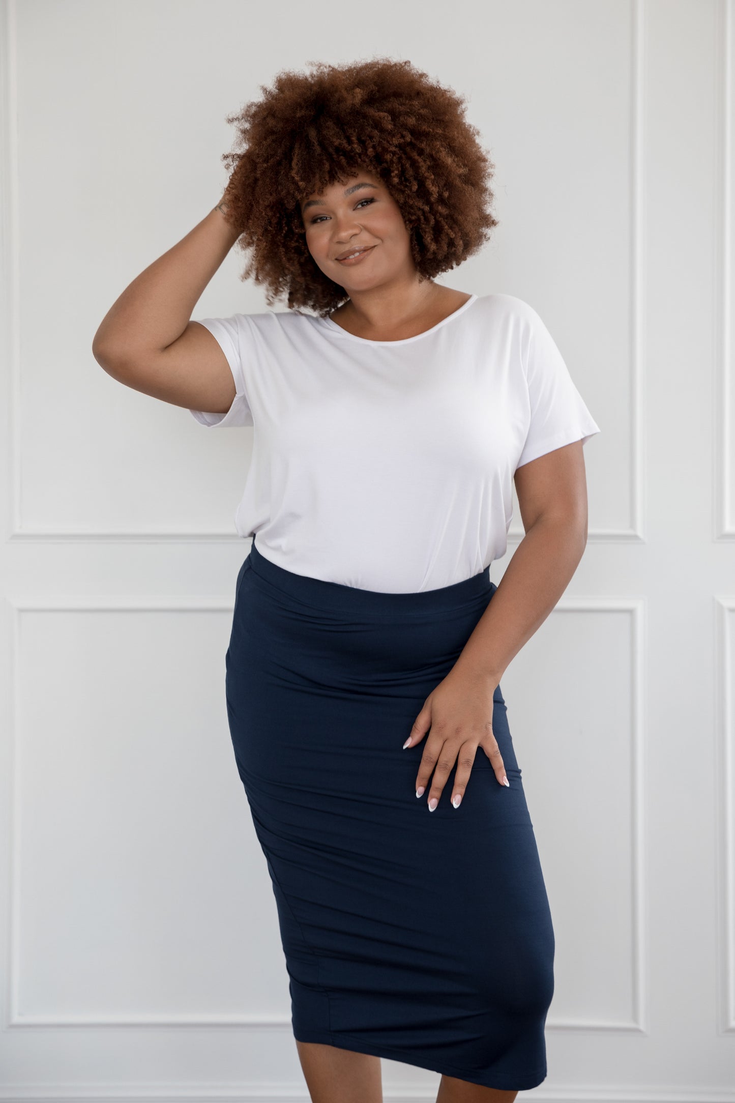 Plus-Sized Black Skirts| PQ Collection | Everyday Midi Skirt