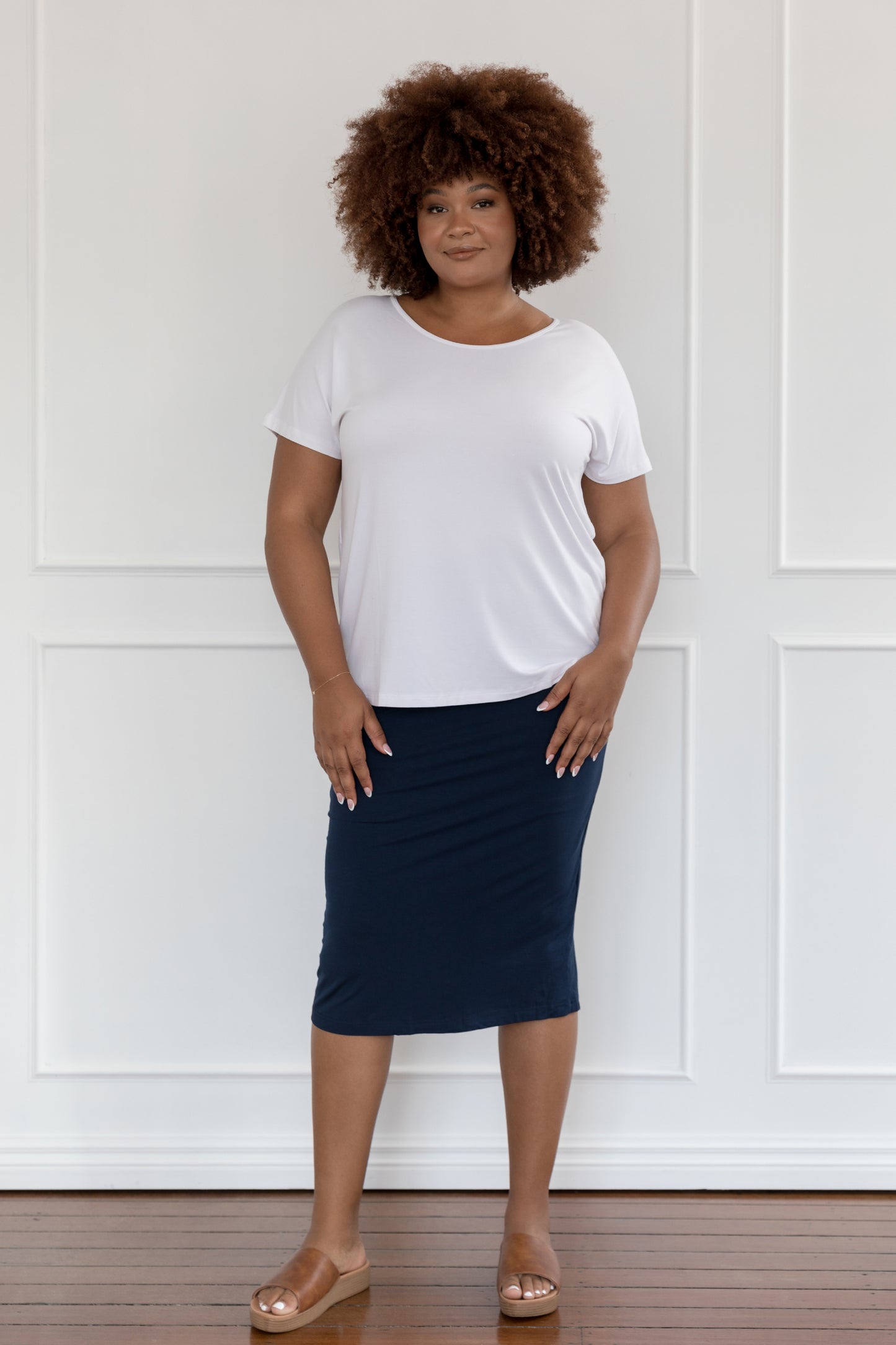 Plus-Sized Black Skirts| PQ Collection | Everyday Midi Skirt