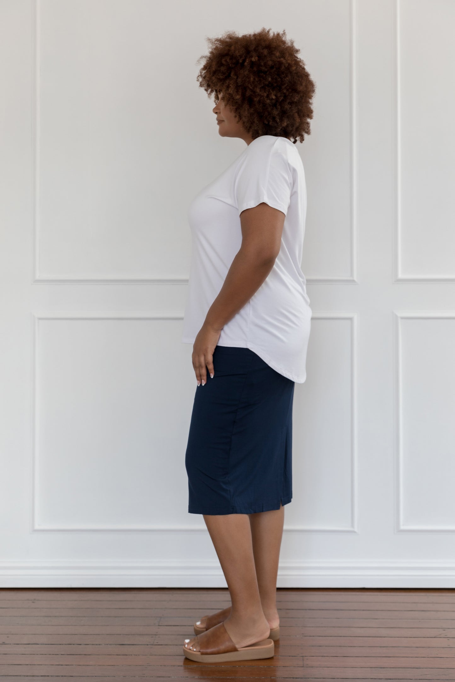 Plus-Sized Black Skirts| PQ Collection | Everyday Midi Skirt
